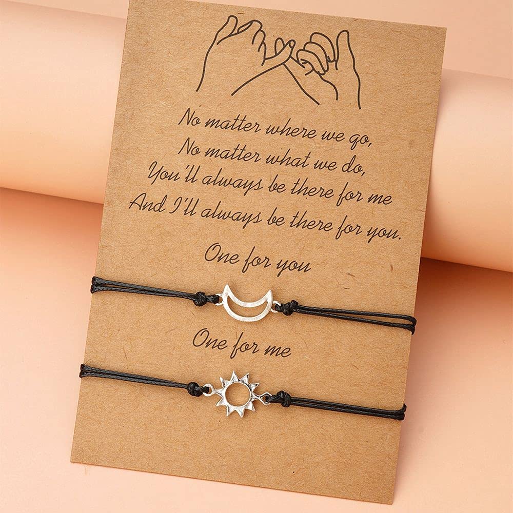 Handmade Bohemian Sun Moon Couple Bracelets - 2Pcs Braided Black Thread Rope Jewelry for Women & Men | Perfect for Anniversaries, Valentine's Day & Boho Fashion