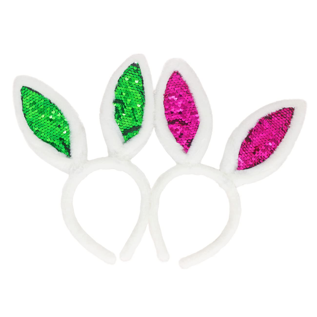 2PCS Glitter Sequin Bunny Ears Headbands - White Rabbit Ears Hair Accessories for Women, Easter Party Costume, Bachelorette & Halloween Celebration