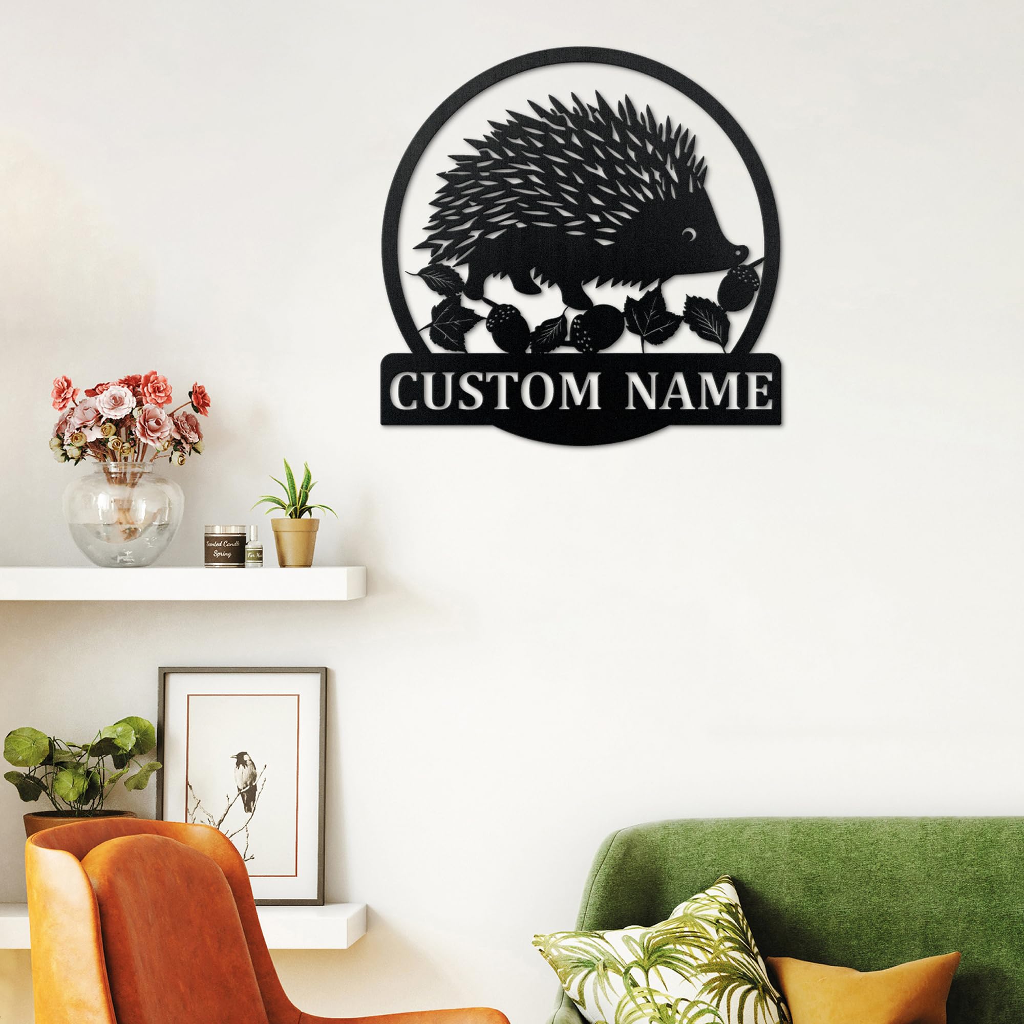 Custom Hedgehog Metal Wall Art - Personalized Monogram Metal Sign for Home Decor, Living Room, Bedroom & Office Wall Decoration