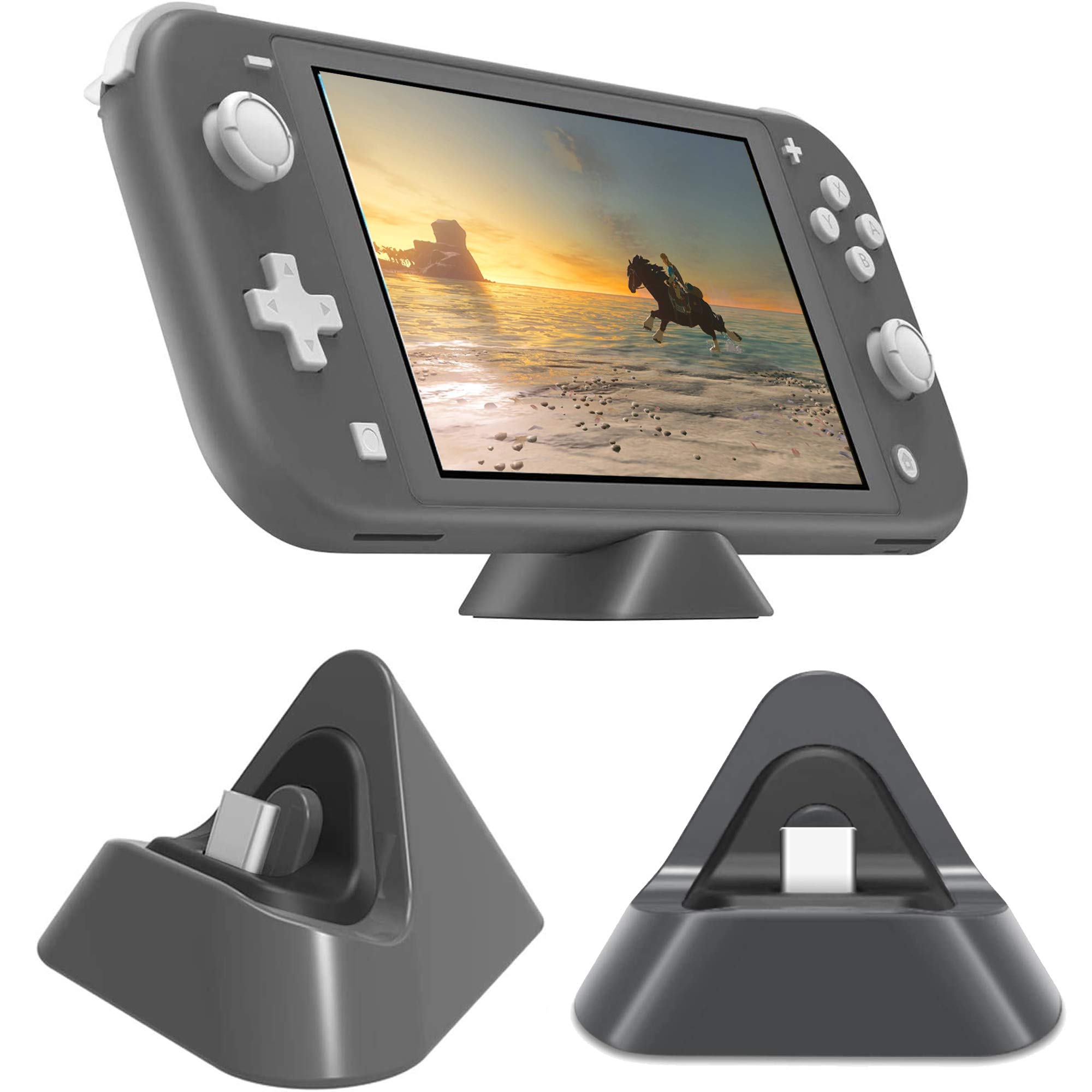 Nintendo Switch Lite Charging Dock - Fast Charging Stand Station for Nintendo Switch & Switch Lite (Gray) - Perfect for Gaming at Home or Travel