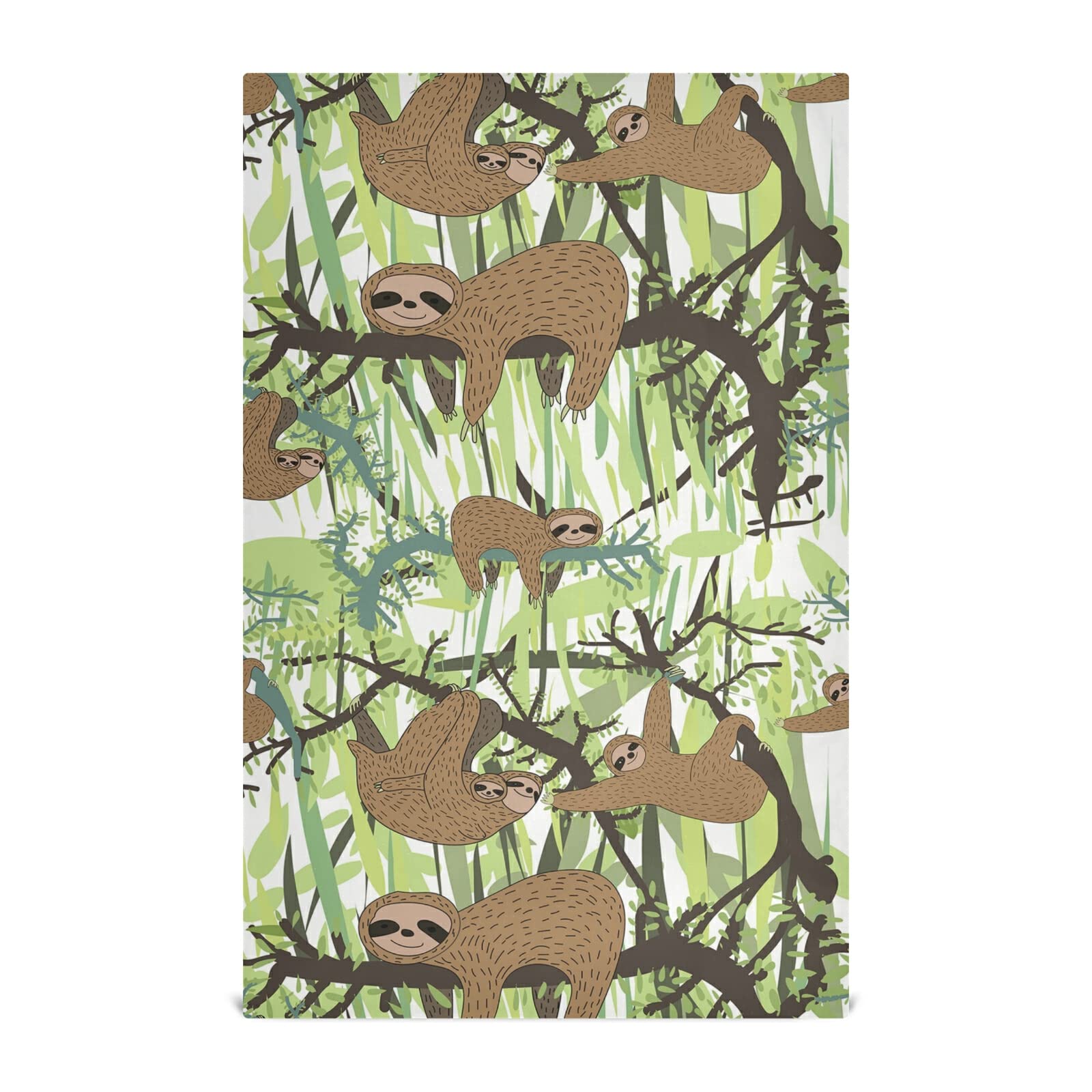 Sloth-Themed Kitchen Dish Towel Set of 6 - Green Tree Design Polyester Waffle Weave Dishcloths with Hanging Loop | Perfect for Kitchen, Bar, Tea Time & Gift Giving