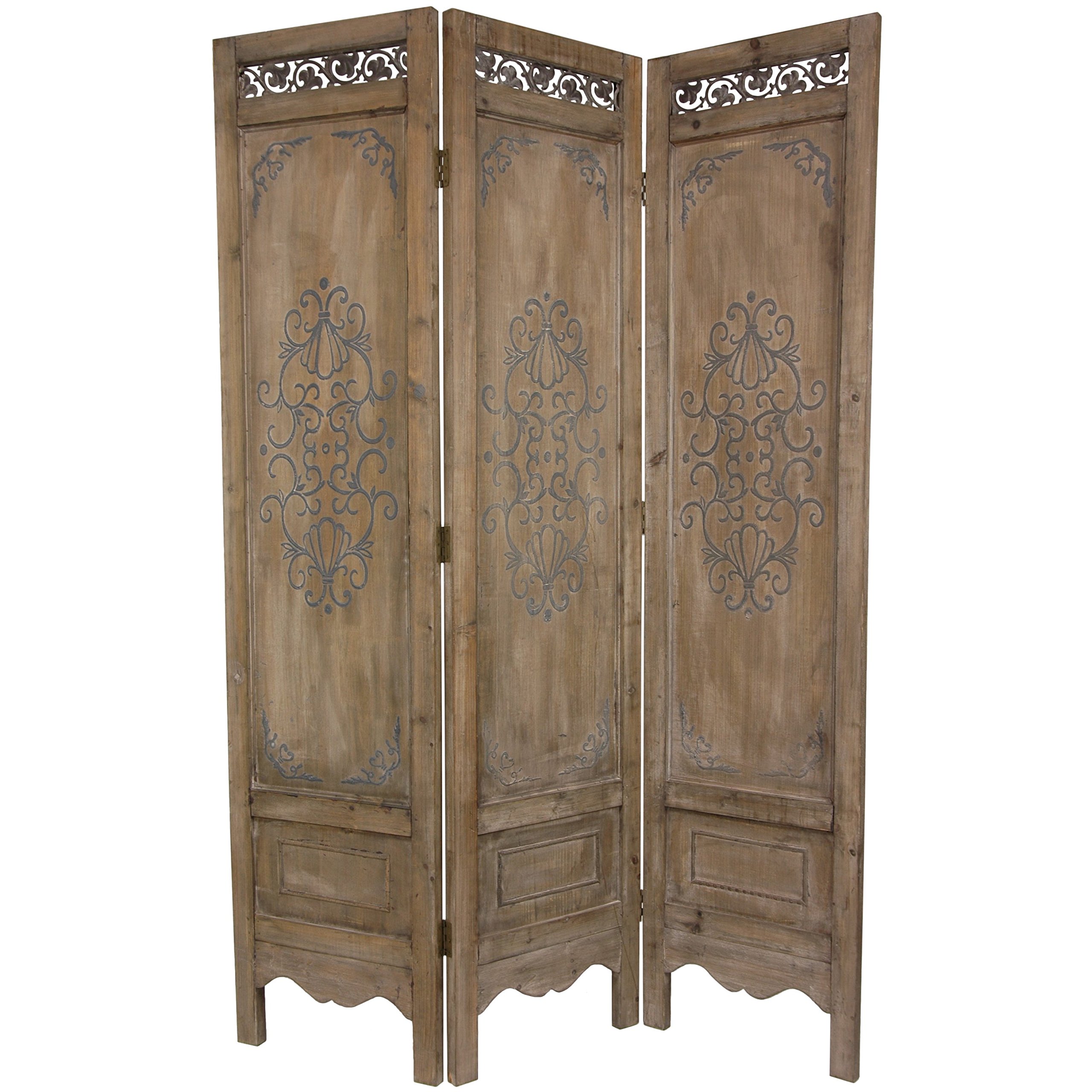 6 ft Tall Red Lantern Antiqued Scrollwork Room Divider - Traditional Chinese Decorative Screen for Living Room, Bedroom & Office Privacy