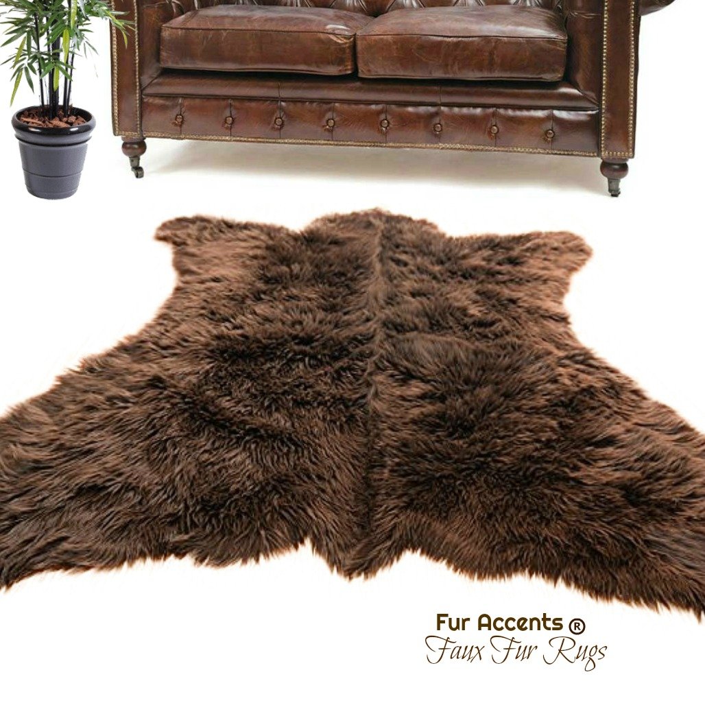 Luxury Faux Bear Skin Rug - 5'x7' Grizzly Brown Faux Fur Rug for Living Room, Bedroom & Home Decor - Soft & Cozy Accent Rug for Winter Warmth