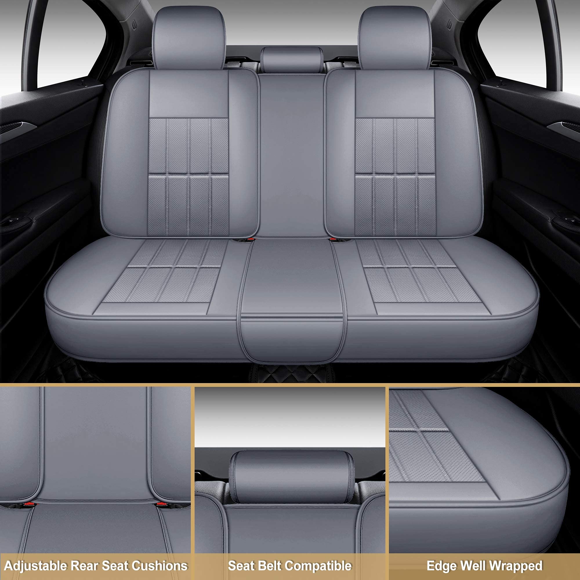 Premium AOOG Leather Car Seat Covers - Universal Fit for Cars, SUVs & Trucks | Waterproof, Non-Slip Leatherette Auto Interior Accessories | Full Set in Elegant Gray | Perfect for Daily Commute, Road Trips & Vehicle Protection