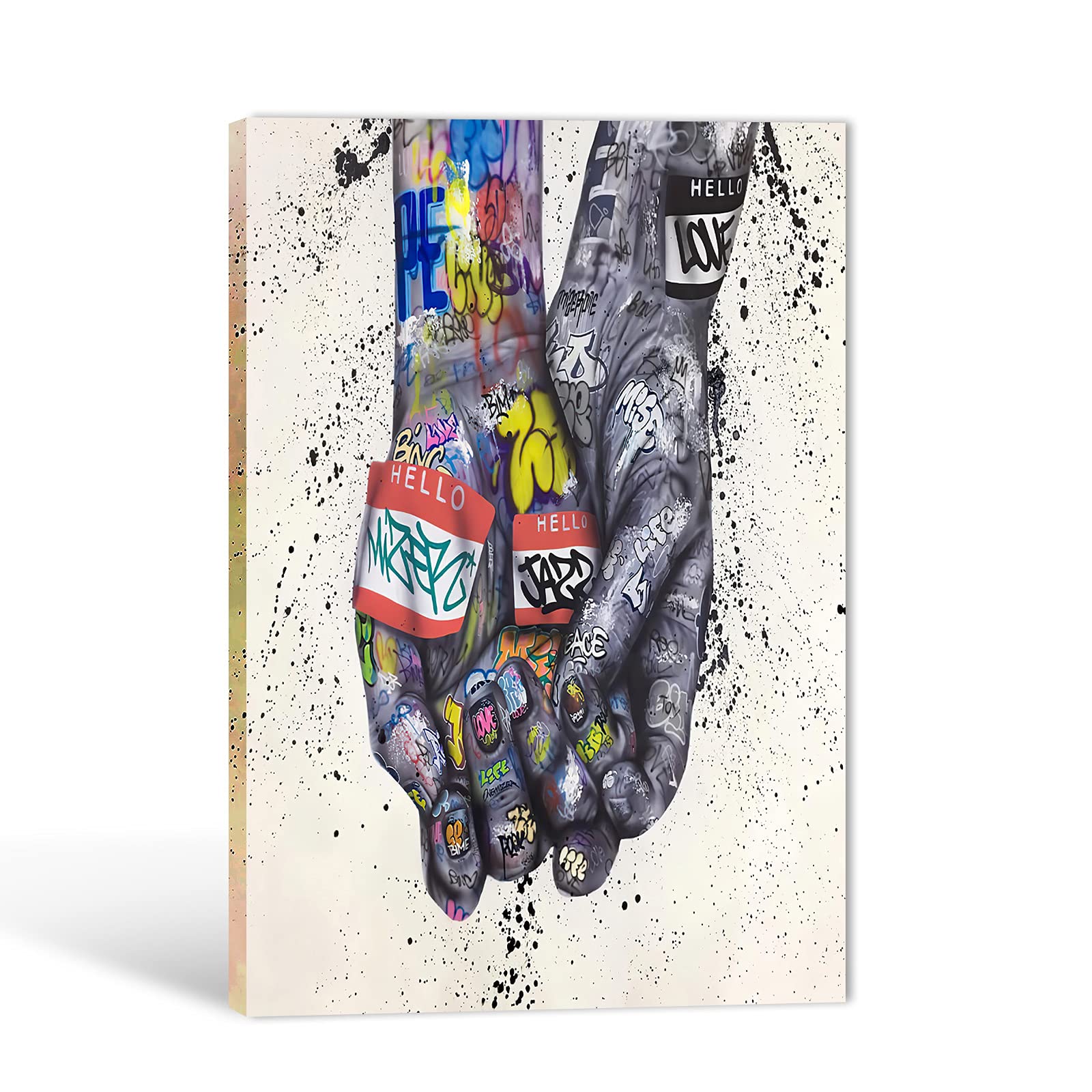 Urban Graffiti Canvas Wall Art - Colorful Handshake Gesture Painting for Modern Home & Office Decor (12x18 Inches) | Street Art for Living Room, Bedroom & Dorm Wall Decoration