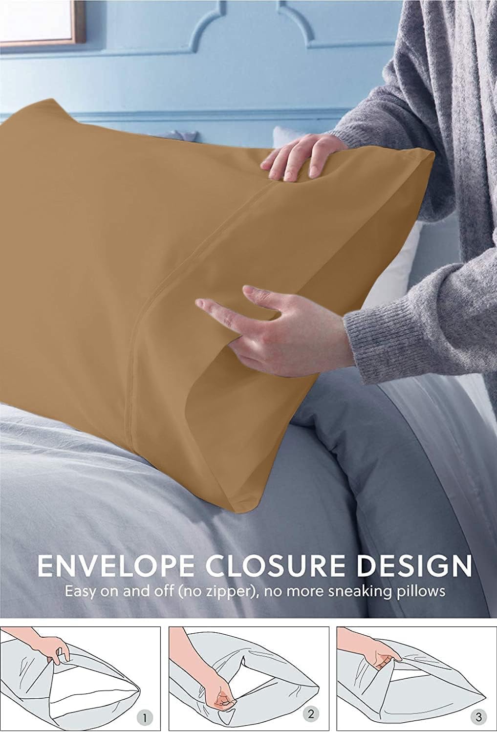 Premium 100% Natural Cotton King Pillowcases Set of 2 - 600 Thread Count, Taupe, 20 x 40 Inch - Soft & Breathable Bedding for Luxurious Sleep & Home Decor