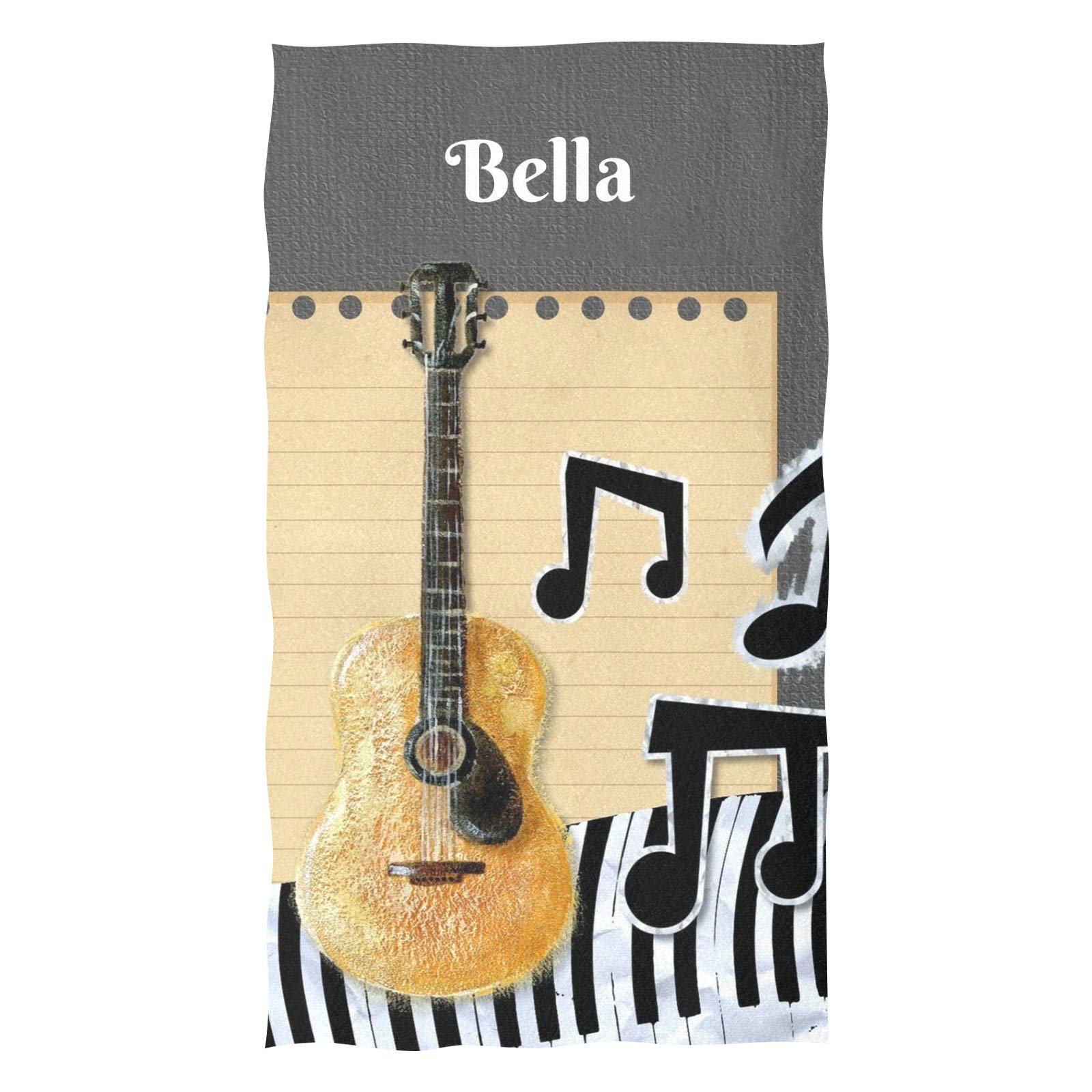Custom Personalized Hand Towels with Name - Music Guitar Design Soft Microfiber Bath Towel (16x28 inches) for Bathroom, Kitchen, Hotel, Gym & Spa | Perfect Gift for Musicians & Music Lovers