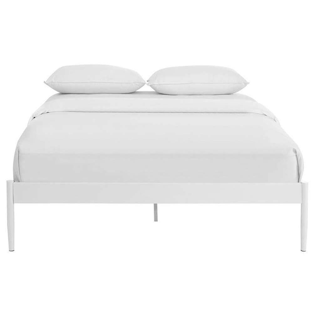 Modern Metal Full Platform Bed Frame with Slat Support - White | Hawthorne Collections | Sturdy Mattress Foundation for Bedroom, Guest Room & Dorm