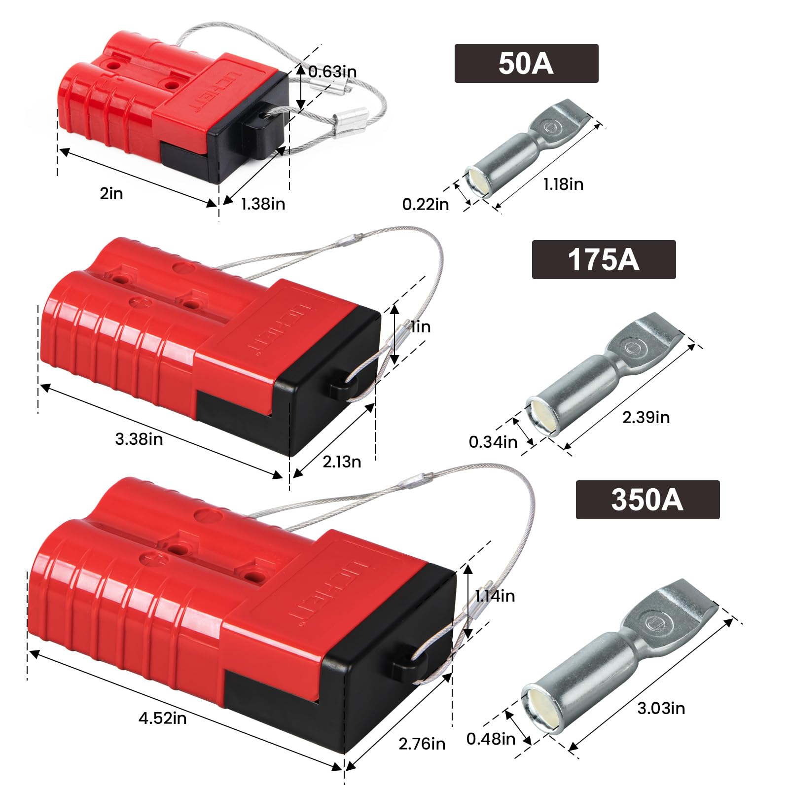 2/0-1/0 Gauge 350A Battery Quick Connect Disconnect Terminals - 12V-36V Powerpole Connectors for Car, Bike, ATV, Winches, Lifts & Motors (Red, 2-Pack) - Ideal for Off-Road Vehicles, Marine Applications & Power Equipment