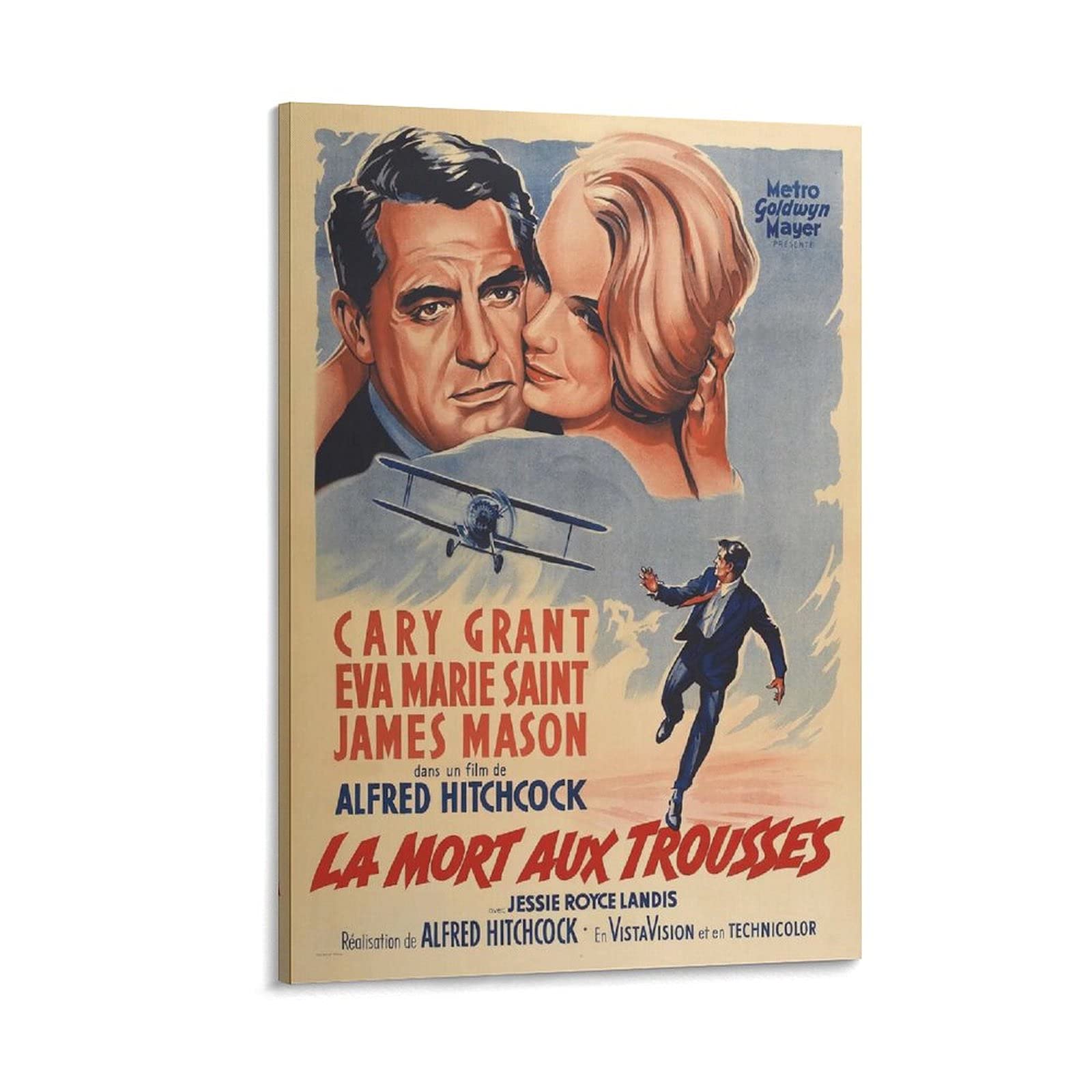 20x30cm Vintage North by Northwest Movie Poster Canvas Wall Art - Classic Film Decor for Bedroom, Living Room & Office Aesthetic Prints