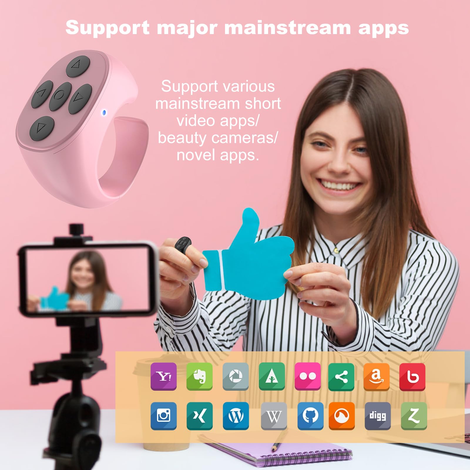 Wireless Bluetooth Finger Ring Remote Control for TikTok Scrolling, Camera Shutter & Page Turning - Rechargeable Hands-Free Device for Social Media, Photography & Presentations (Black) - Perfect for Content Creators, Vloggers & Online Teachers