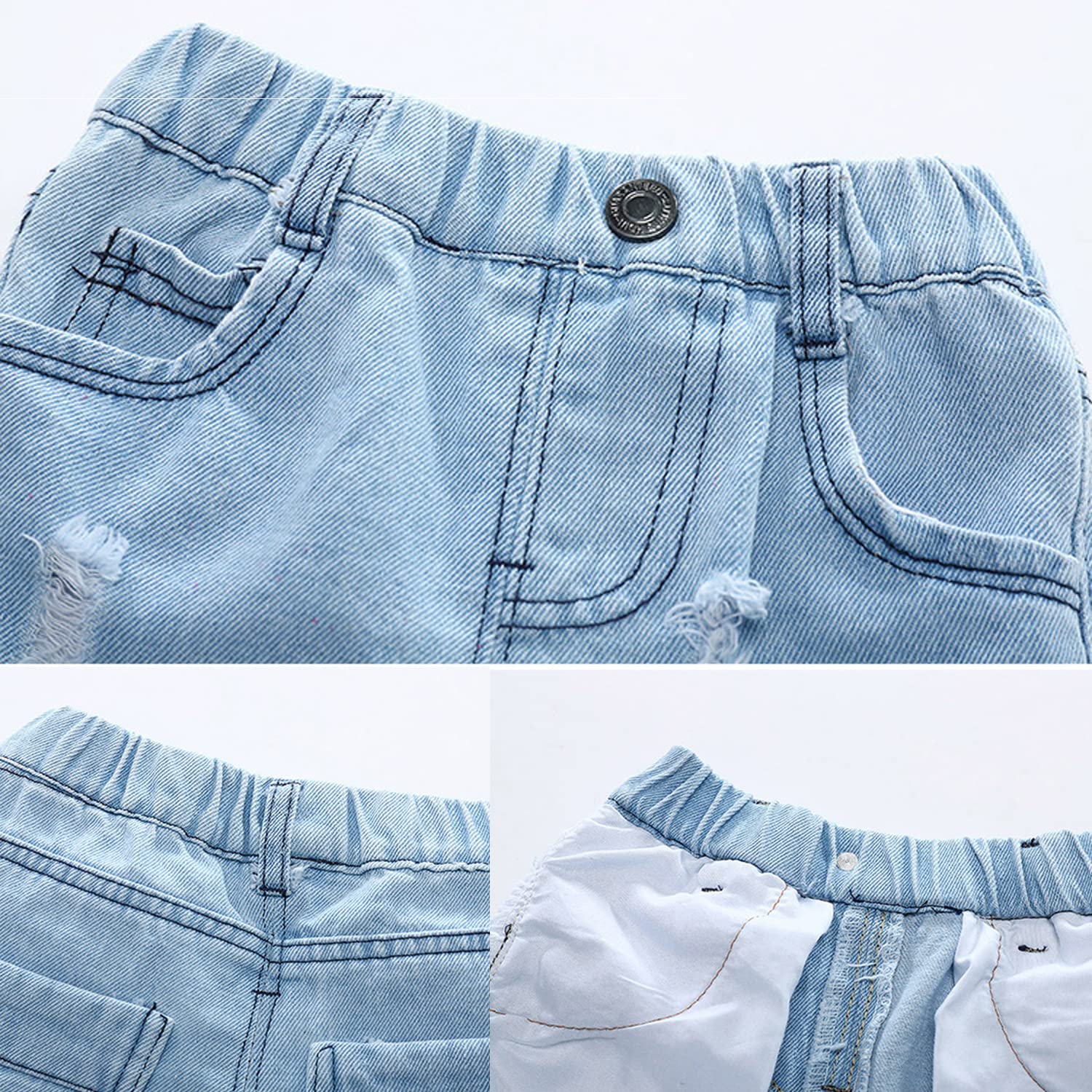 EISHOW Baby Boys' Fashion Jeans Shorts - Toddler Summer Casual Elastic Waist Ripped Denim Short Pants for Playground & Outdoor Activities