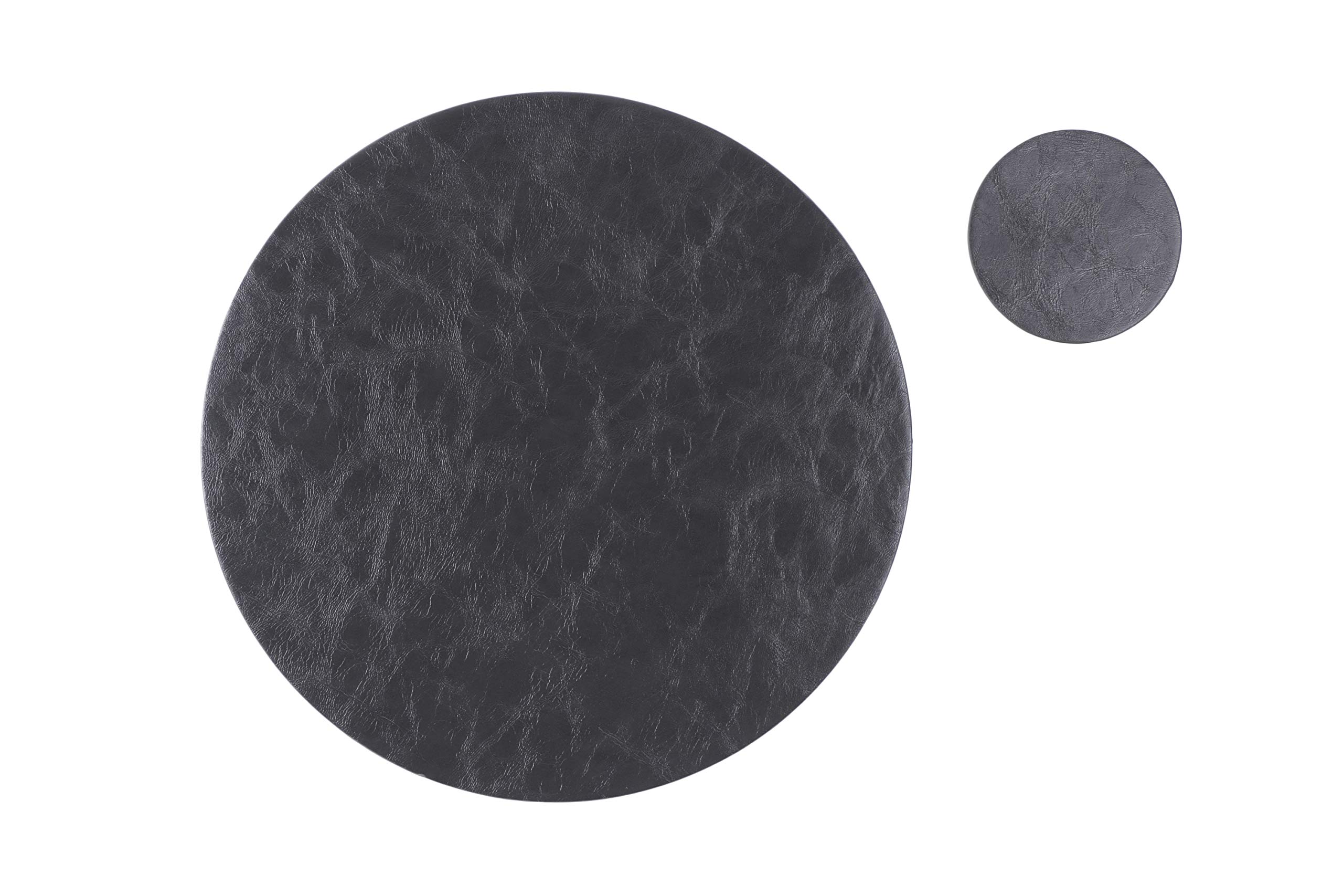 8-Piece Faux Leather Round Placemats and Coasters Set - Waterproof, Stain-Resistant Kitchen Table Mats for Dining Room, Coffee Bar & Home Decor - Easy to Clean & Durable for Daily Use