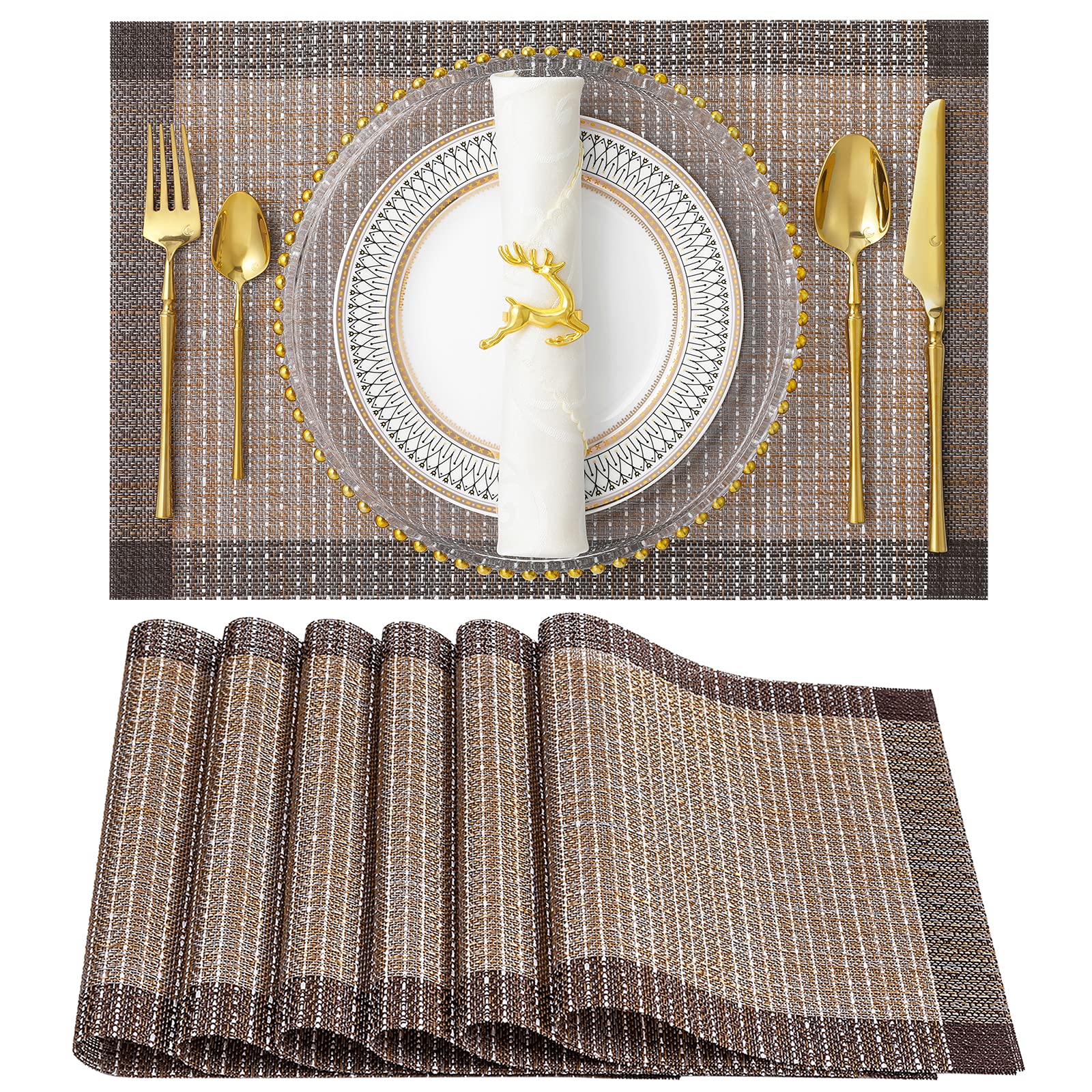 Premium SENDAY Placemats Set of 6 - Heat & Stain Resistant PVC Table Mats, Non-Slip Washable Vinyl Placemats for Kitchen & Dining Room - Perfect for Everyday Use, Dinner Parties, and Holiday Gatherings