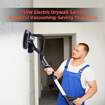 750W Electric Drywall Sander with Vacuum Dust Collection - 7 Variable Speed (900-1800 RPM) LED Light, 14 Sanding Discs, Extendable Handle - Perfect for Home Renovation & Professional Drywall Repair