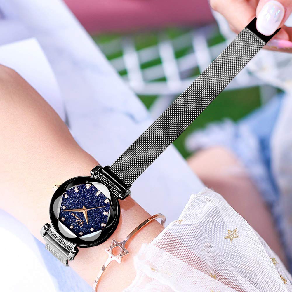 MASTOP Women's Fashion Analog Quartz Watch with Mesh Band & Magnetic Buckle - Waterproof Ladies Wristwatch for Work, Dating & Everyday Wear