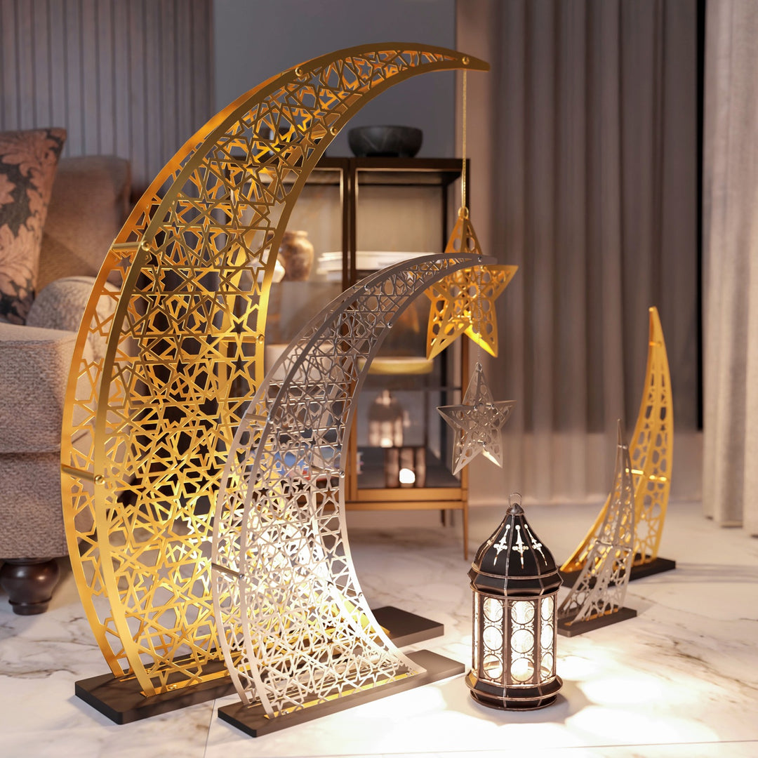 Elegant Crescent & Star Ramadan Decor - Metal Islamic Wall Hanging for Home, Mosque & Eid Celebration Decorations