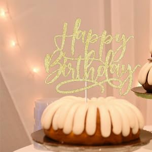 Kaoenla Handmade Golden Happy Birthday Cake Decorations - Elegant Cake Toppers for Birthday & Anniversary Celebrations | Perfect for Party Decor, Wedding Cakes, and Special Events