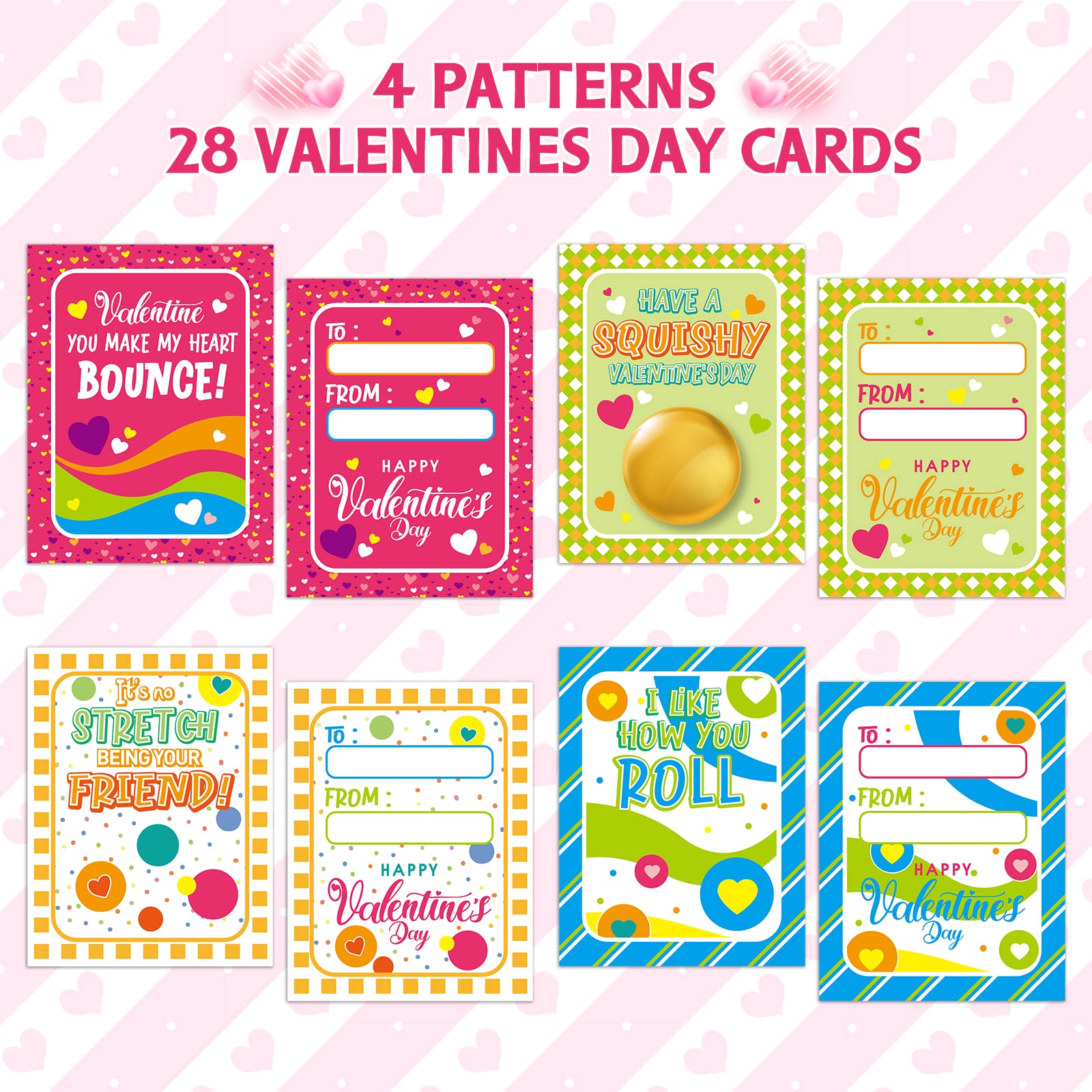 28 Pack Valentine's Day Cards for Kids with Stretchy Ball Set - Sensory Squeeze Fidget Toys for Classroom Exchange, Party Favors & Stress Relief (Great for Valentine's Gifts, School Activities & Anxiety Relief)