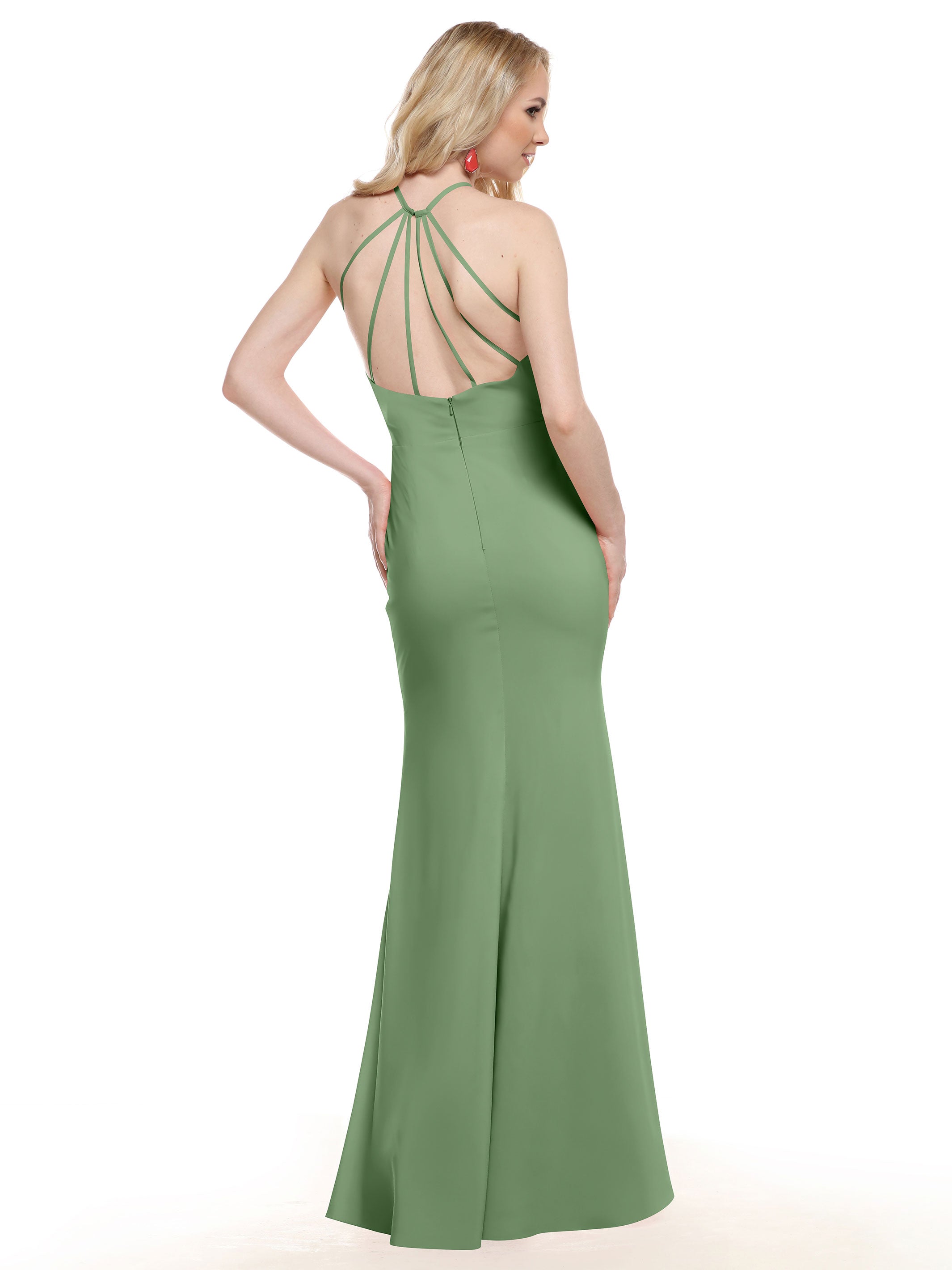 Elegant 83031 Fit and Flare Stretch Chiffon Bridesmaid Dress with Halter Neck & Thigh Slit - Perfect for Weddings, Prom, and Formal Events