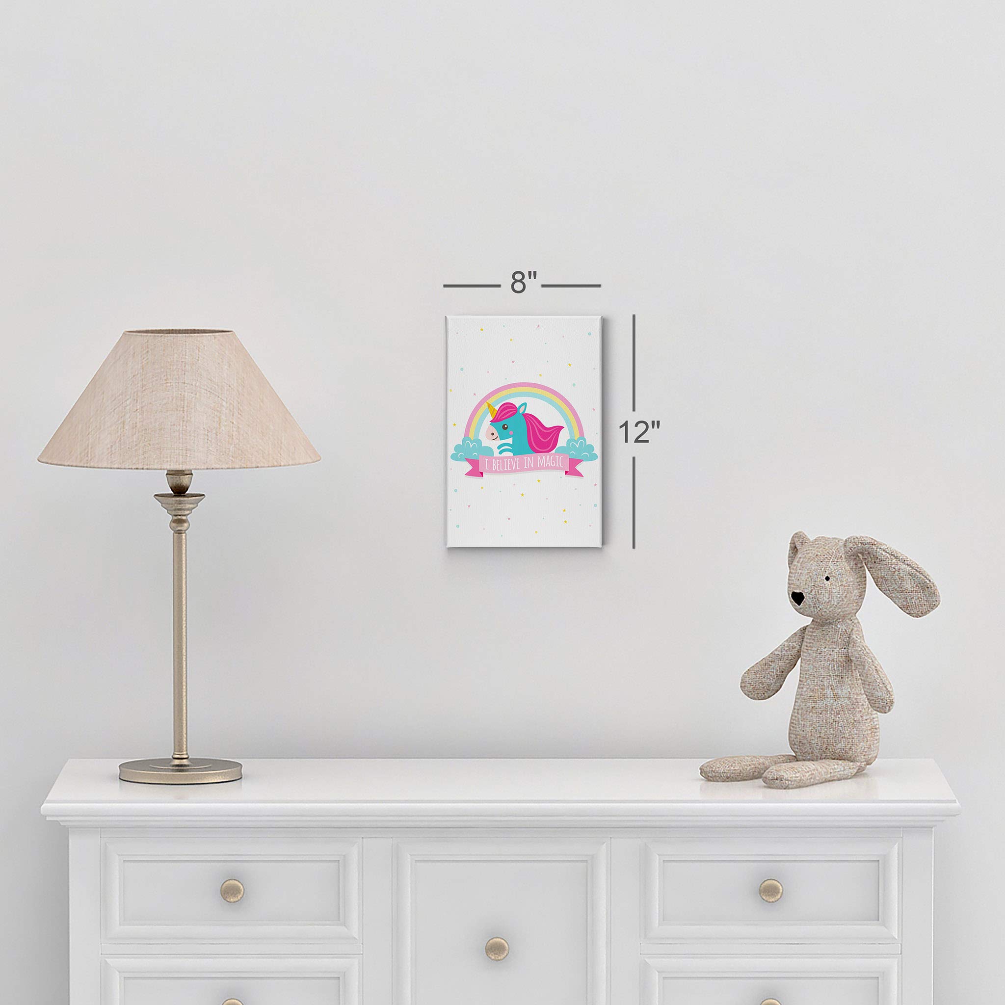 Smile Art Design 'I Believe in Magic' Unicorn Quote Canvas Wall Art - 40x30 Inch Ready to Hang Nursery Decor, Kids Room Decor, Baby Room Gift - Perfect for Bedrooms, Playrooms & Birthday Presents - Made in USA