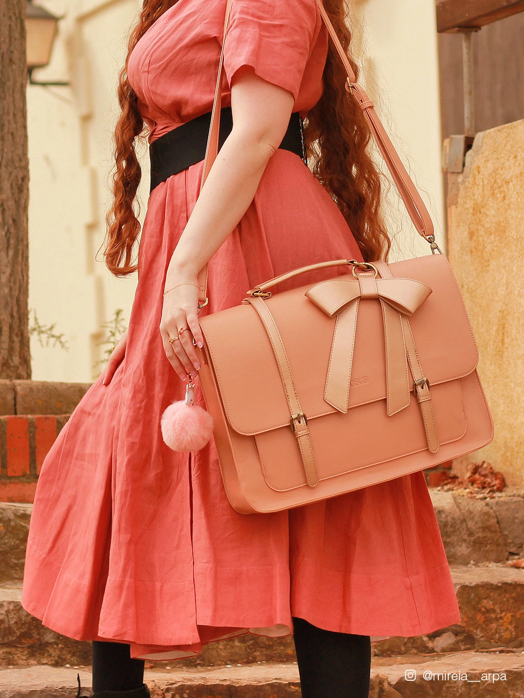 EcoSusi Classic Bow Briefcase - Elegant Cocoa Truffle Leather Handbag for Women | Perfect for Office, Business Meetings & Professional Work