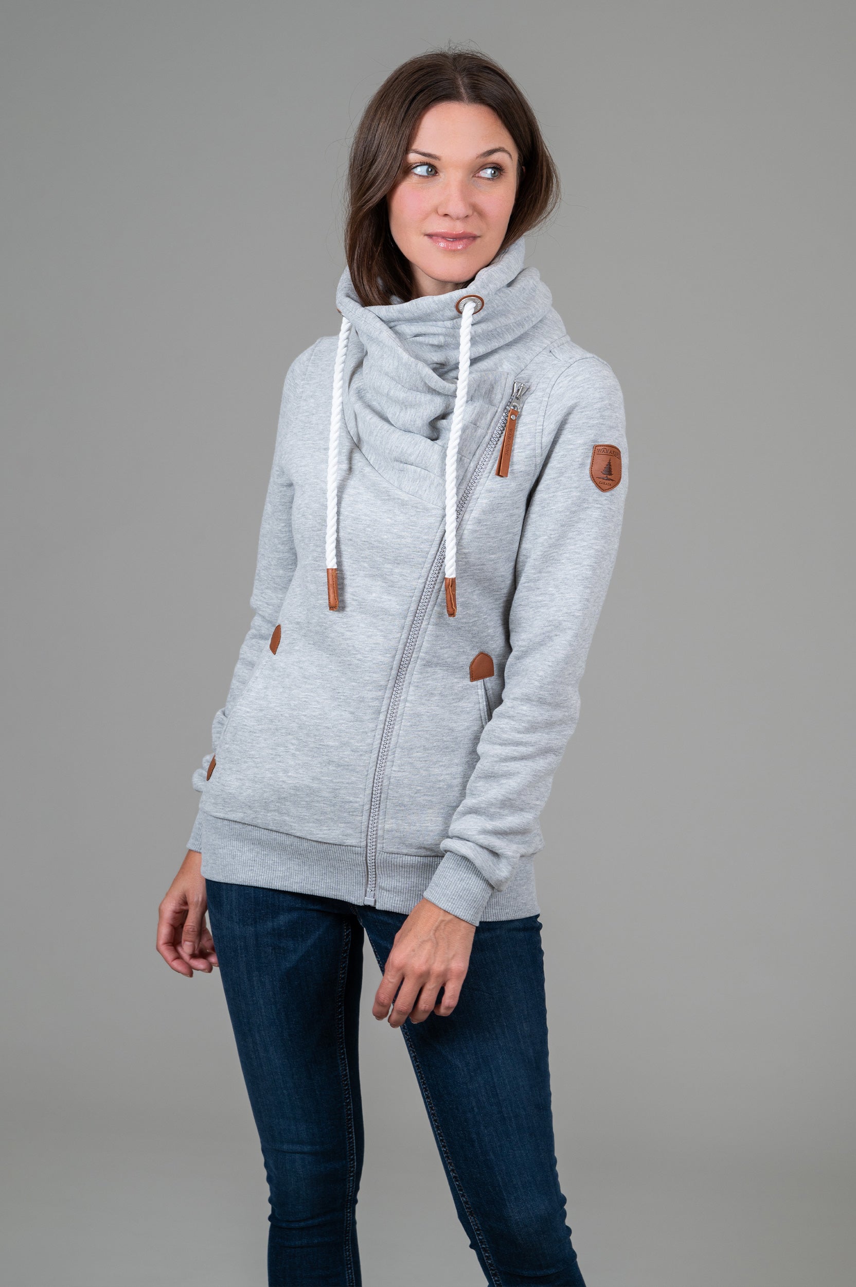 Hestia Light Heather Grey Zip Cowl Neck Sweatshirt - Women's Casual Pullover Hoodie for Fall & Winter | Cozy Lounge Wear, Street Style Fashion
