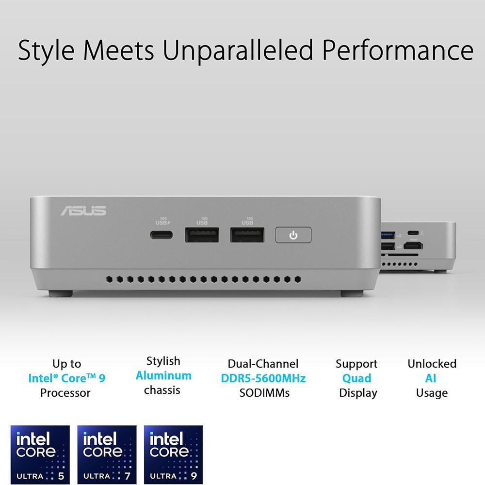 ASUS NUC 14 Pro+ Mini PC Barebone Kit - Intel Core i5/i7, 16GB RAM, 500GB SSD, Windows 11 Pro, Silver (RNUC14RVSU50000UI) - Perfect for Home Office, Gaming & Digital Content Creation
