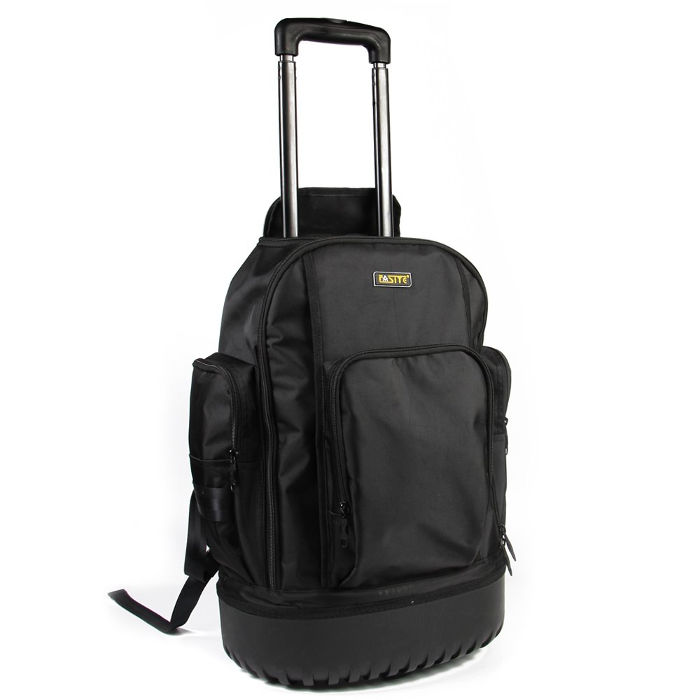 FASITE Rolling Tool Backpack - Heavy Duty Multi-Function Wheeled Tool Bag with Handle for Electricians & Contractors - Black | Perfect for Job Sites, Construction Work & Professional Tool Organization