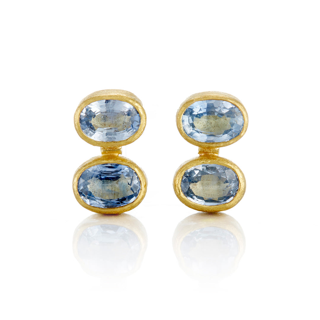 Double Sapphire Oval Earrings for Women – Elegant Blue Gemstone Jewelry for Parties, Weddings & Special Occasions