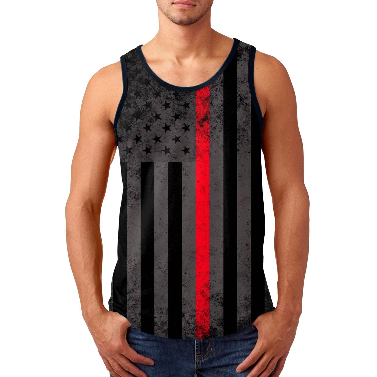 Big and Tall Men's Sleeveless Muscle Tee Shirt - Moisture Wicking Performance Workout Shirt - Patriotic American Flag Design - Gym, Running & Outdoor Activities