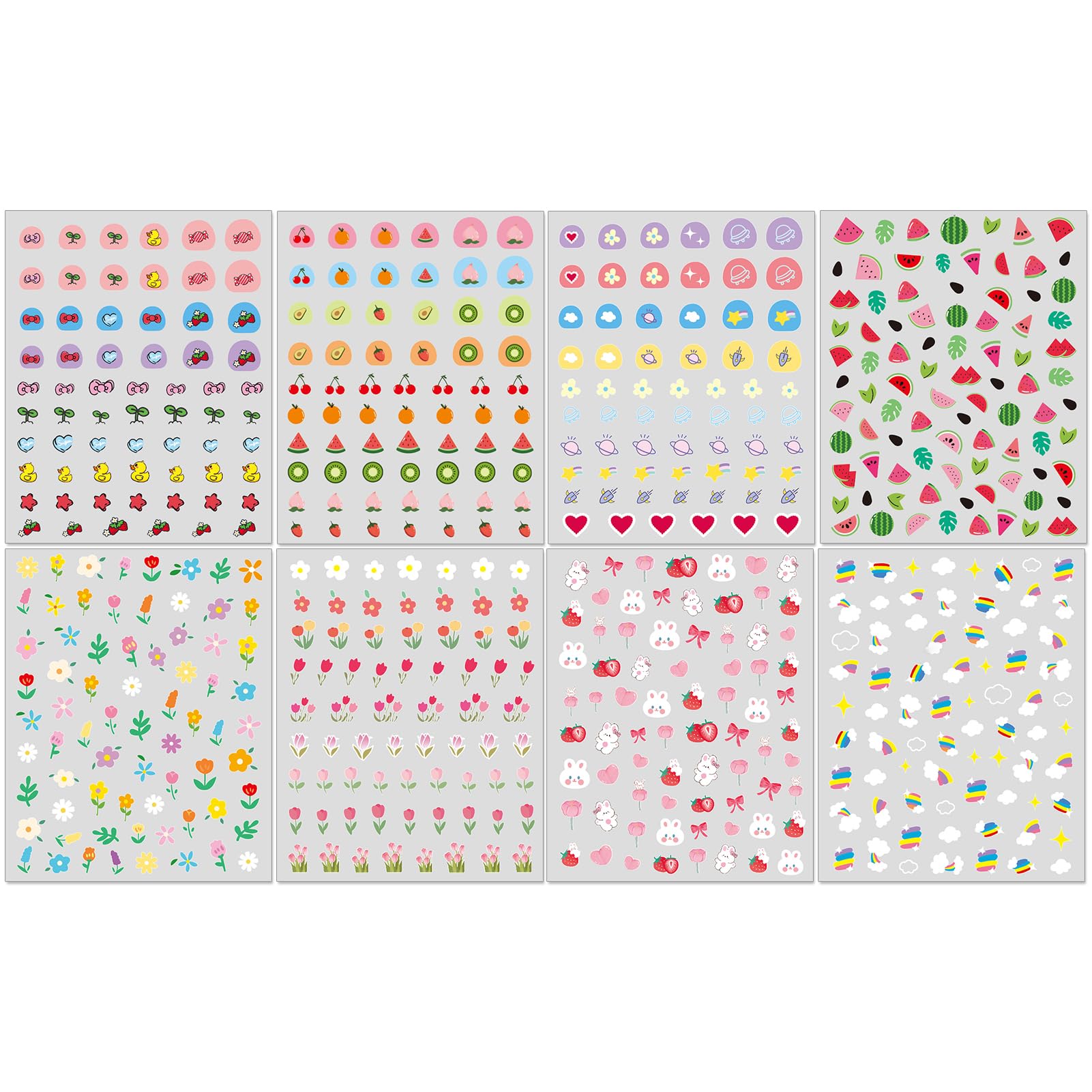 3D Self-Adhesive Nail Stickers for Kids - Cute Flower, Leaf, Animal & Fruit Designs, DIY Nail Art Decals for Little Girls & Toddlers (8 Sheets) - Perfect for Birthday Parties, Playdates & Dress-Up Fun