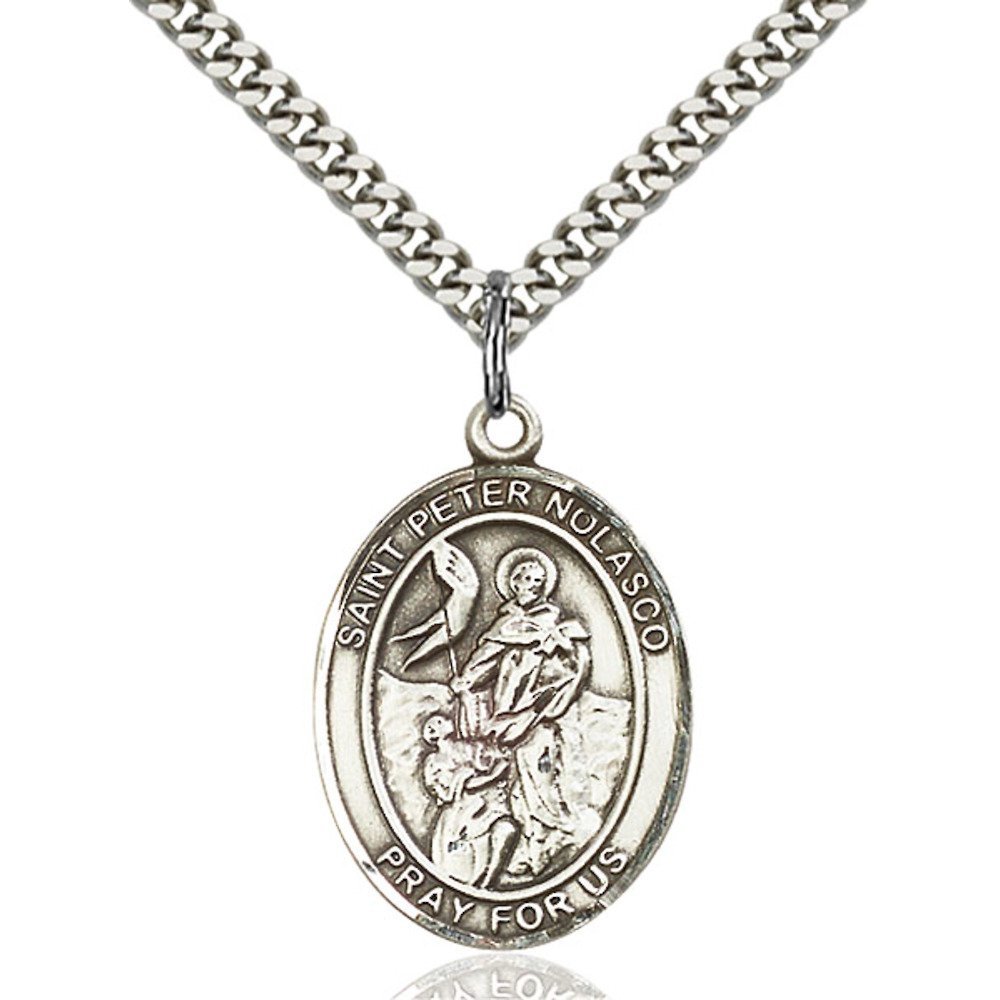 St. Peter Nolasco Sterling Silver Oval Medal Pendant - Handcrafted Religious Jewelry for Men & Women - Perfect for Gifts, Baptism, First Communion & Everyday Wear
