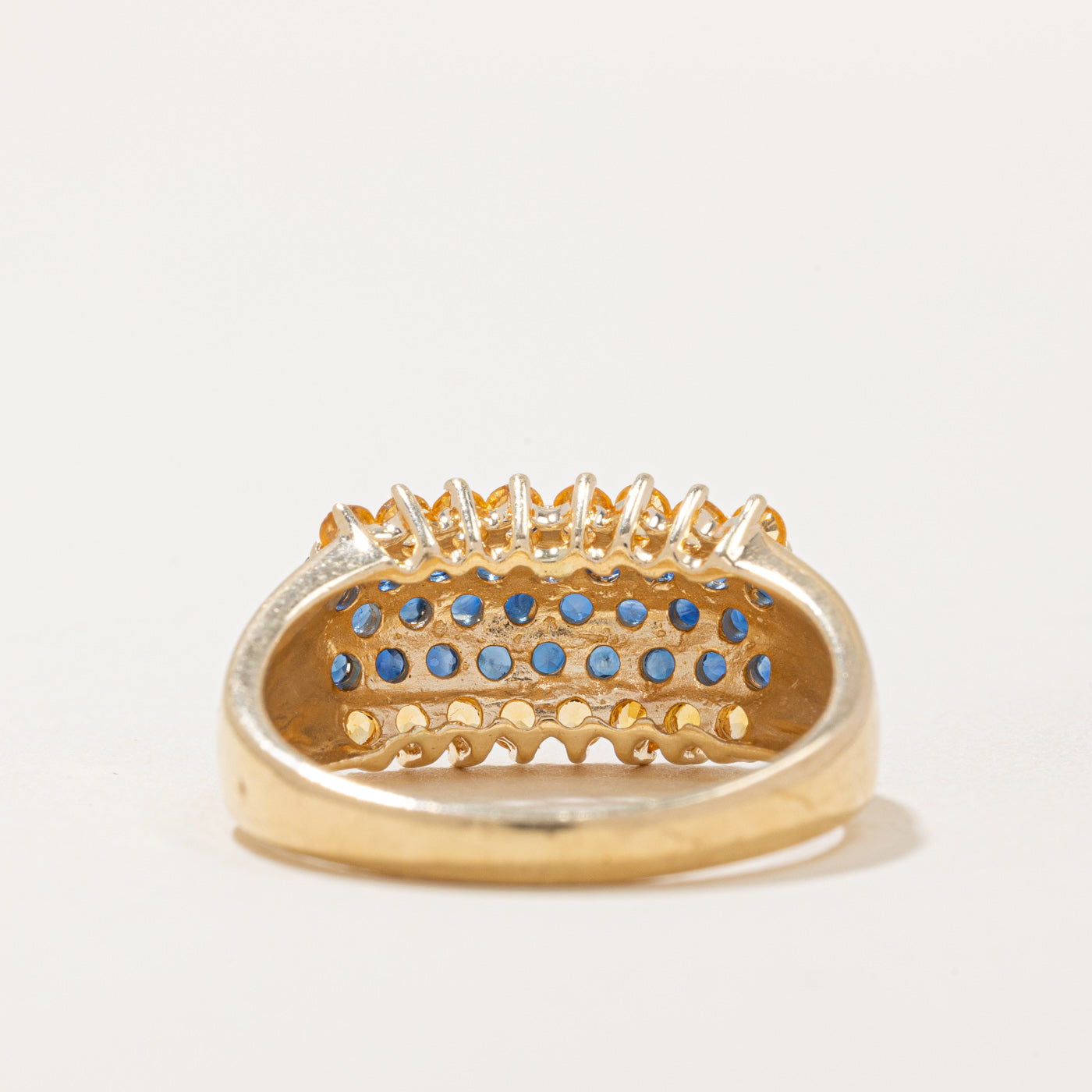 1.10ctw Five Row Yellow & Blue Sapphire Cocktail Ring for Women | Size 9.25 | Elegant Statement Jewelry for Parties, Weddings & Special Occasions