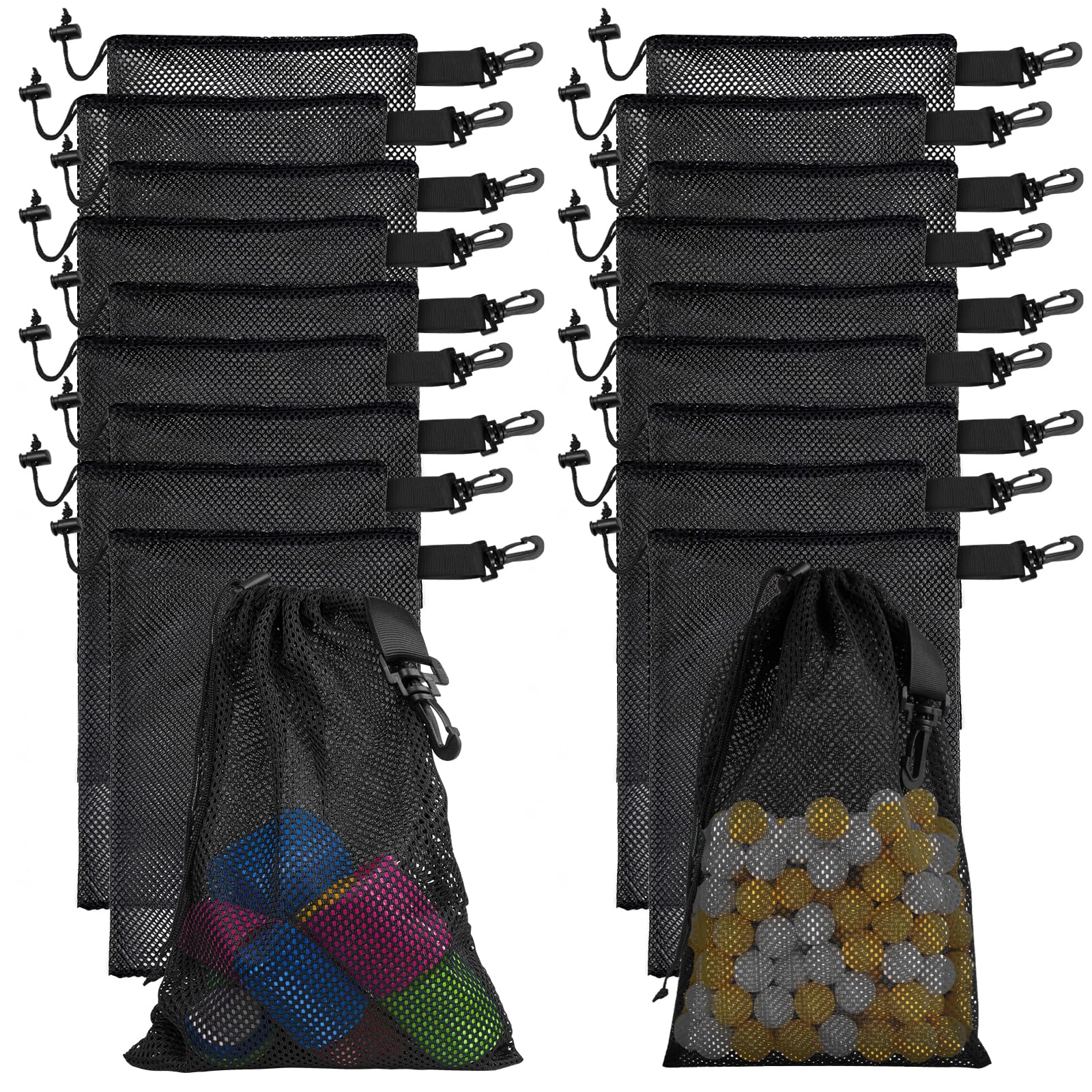 20 Pack Mesh Drawstring Bags with Clips - Durable Nylon Storage Pouches for Toys, Sports Gear & Outdoor Activities (5.9x7.9 Inch) - Perfect for Organizing Kids' Toys, Gym Equipment & Camping Essentials