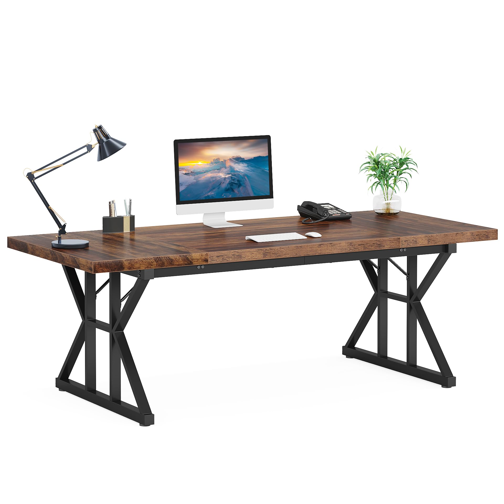 Tribesigns 70.8-Inch Executive Office Desk - Large Computer Workstation with Modern Simple Design, Sturdy Laptop Study Writing Table for Home Office - Perfect for Remote Work & Business (Brown/Black, 70.8 Inch)