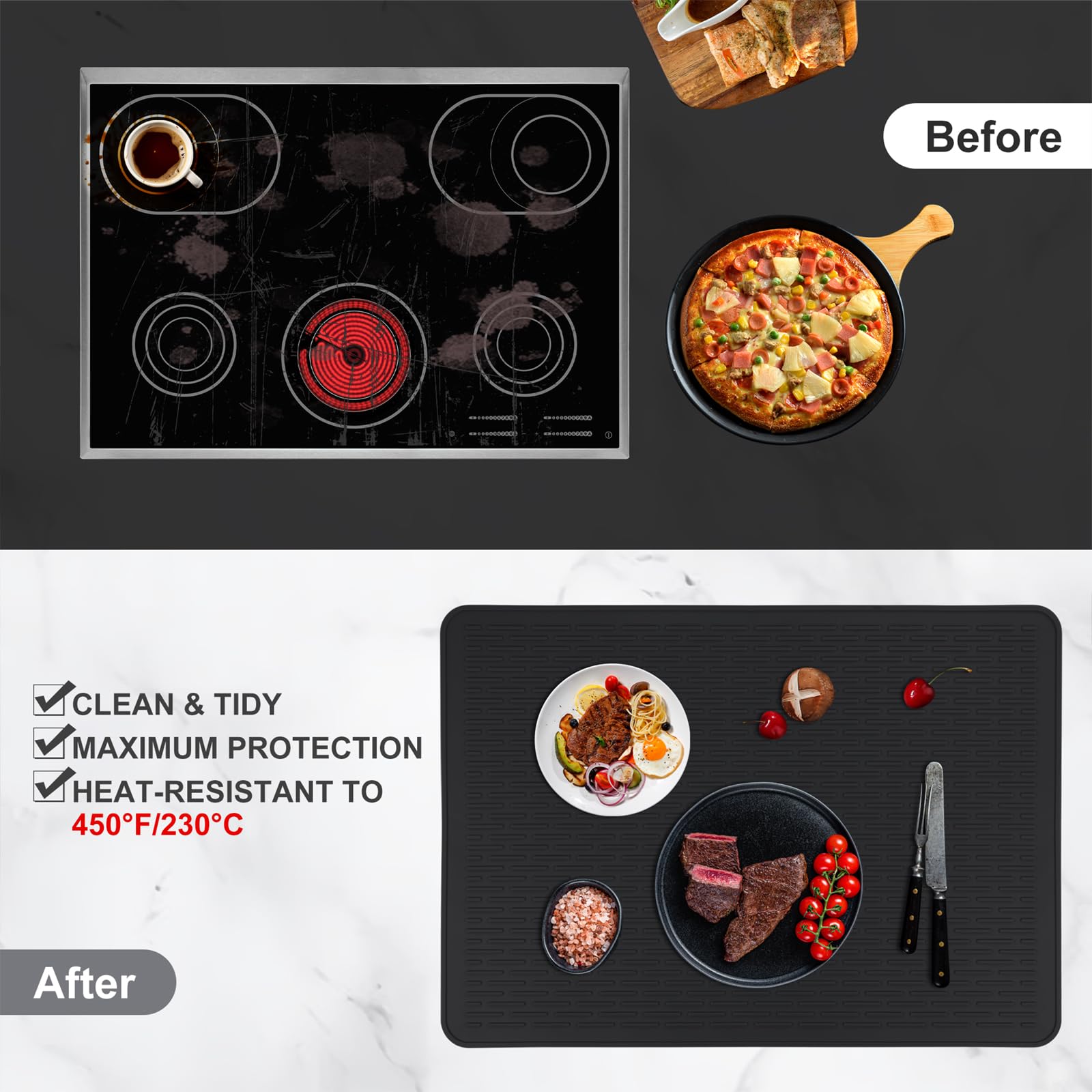 Meiliweser Extra Large Silicone Stove Top Cover 28x20 Inches - Heat Resistant Electric Glass Cooktop Protector & RV Stovetop Mat | Non-Slip Kitchen Counter Dish Drying Mat for Safe Cooking & Counter Protection