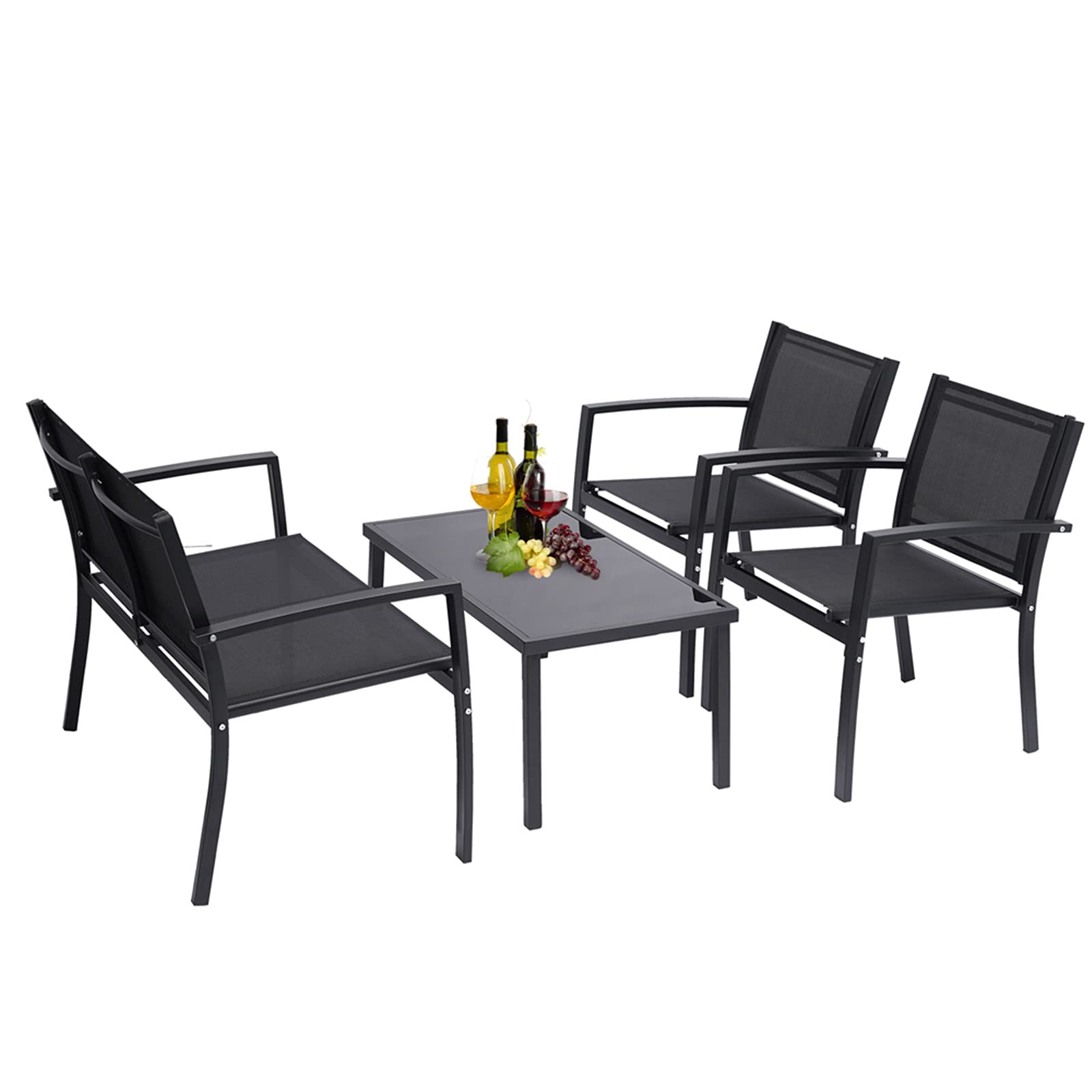 Tesmula GT2-LC 4-Piece Outdoor Patio Furniture Set - Black Wicker Garden Conversation Set with Glass Coffee Table - Perfect for Poolside, Lawn, Porch & Backyard Relaxation