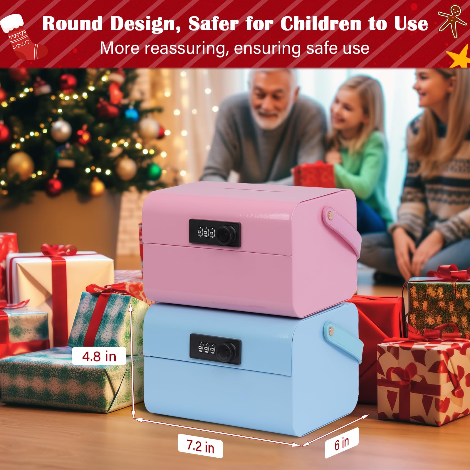 GOLDENKEY Kids Money Bank with Lock & Coin Slot - Durable Metal Cash Box for Boys & Girls, Includes 2 Stickers - Perfect Birthday Gift & Portable Safe Lock Box for Saving Money - Ideal for Allowance, Piggy Bank Replacement & Teaching Kids Financial Responsibility