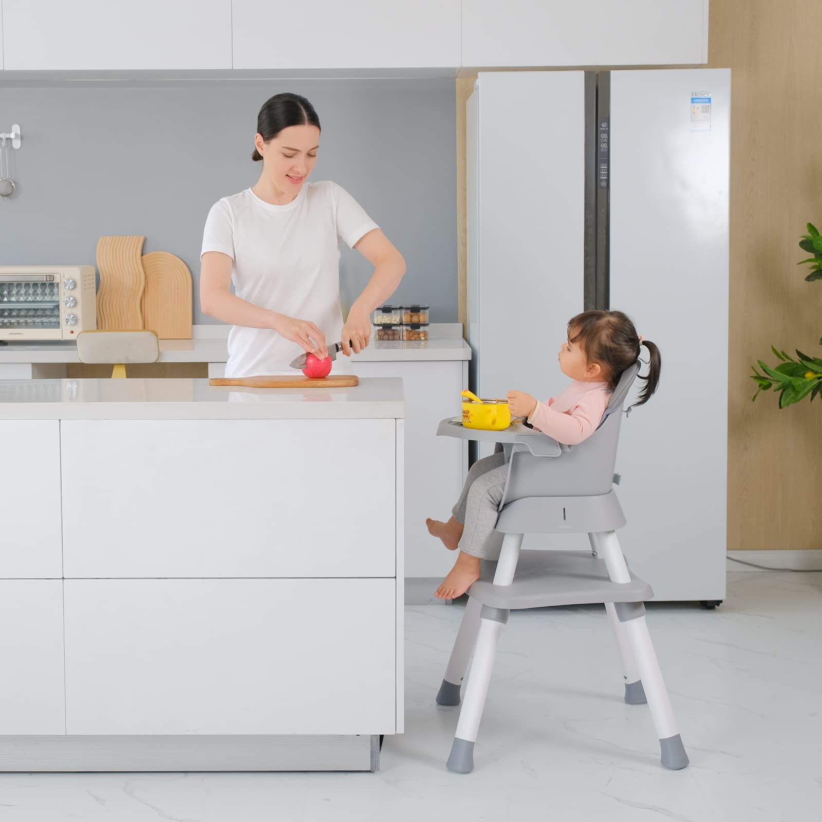 8-in-1 Convertible Baby High Chair with Removable Tray - Toddler Learning Table, Building Block Play Table & Kids Stool Set (Grey) - Perfect for Mealtime, Playtime & Early Childhood Development