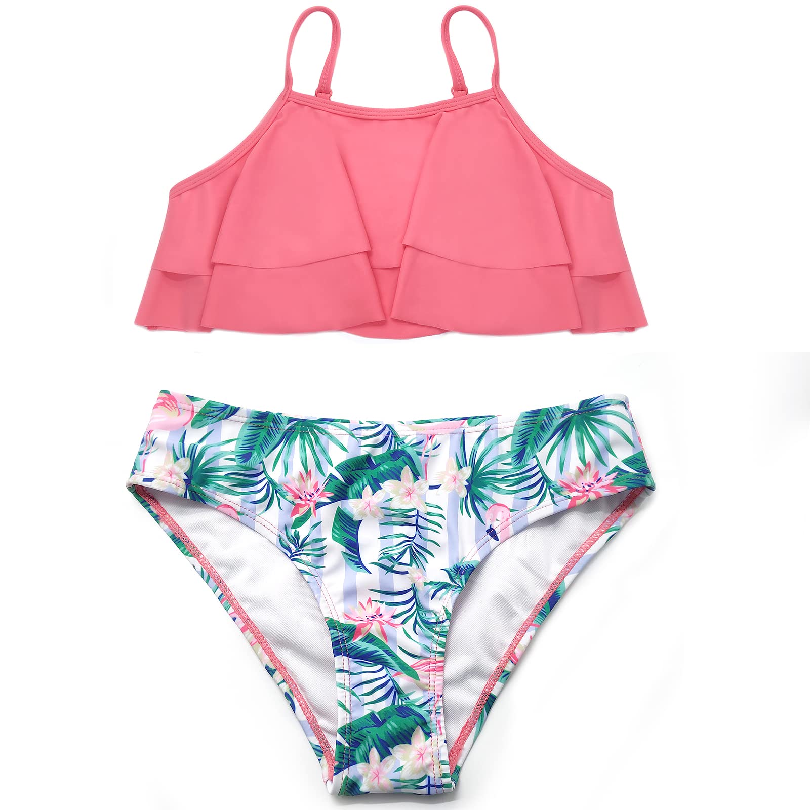 SHEKINI Girls Floral Print Ruffled Two-Piece Swimsuit | Cute Bikini Set for Beach, Pool & Summer Vacation | Toddler & Kids Swimwear