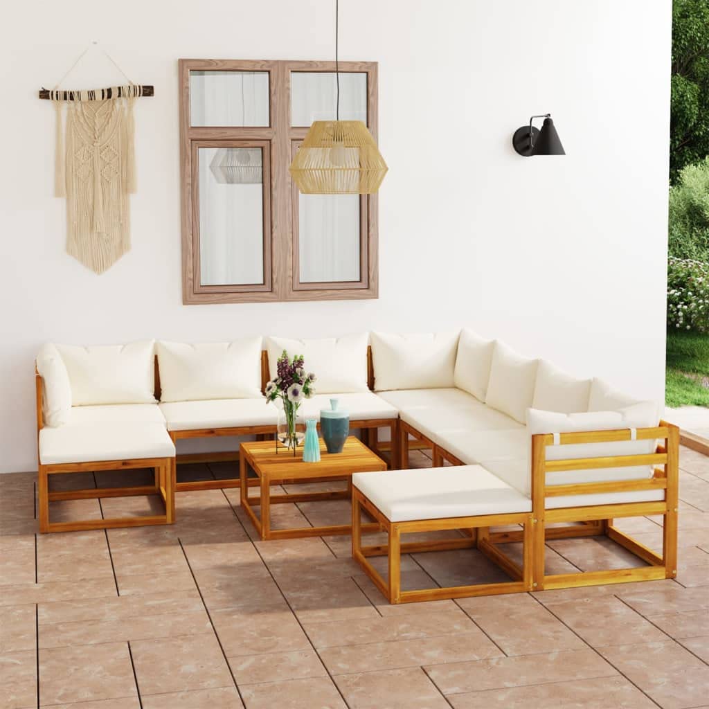 Premium 11-Piece Acacia Wood Outdoor Patio Furniture Set with Cream Cushions - Garden, Balcony, Backyard Conversation Set for Relaxing & Entertaining | Fast Priority Shipping