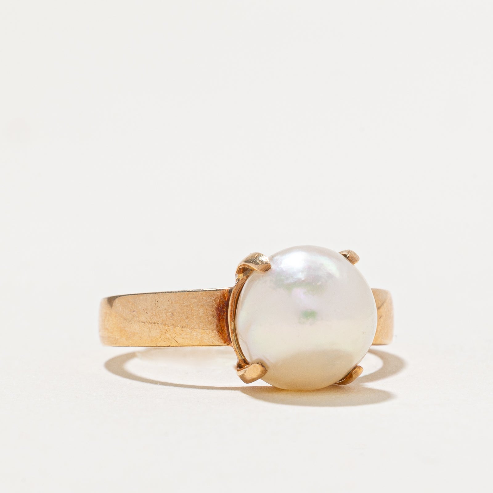 Solitaire Pearl Ring for Women - 6.5 Size, Elegant White Pearl Engagement Ring, Wedding Band, Anniversary Gift Jewelry - Perfect for Proposals, Bridal Sets, and Special Occasions