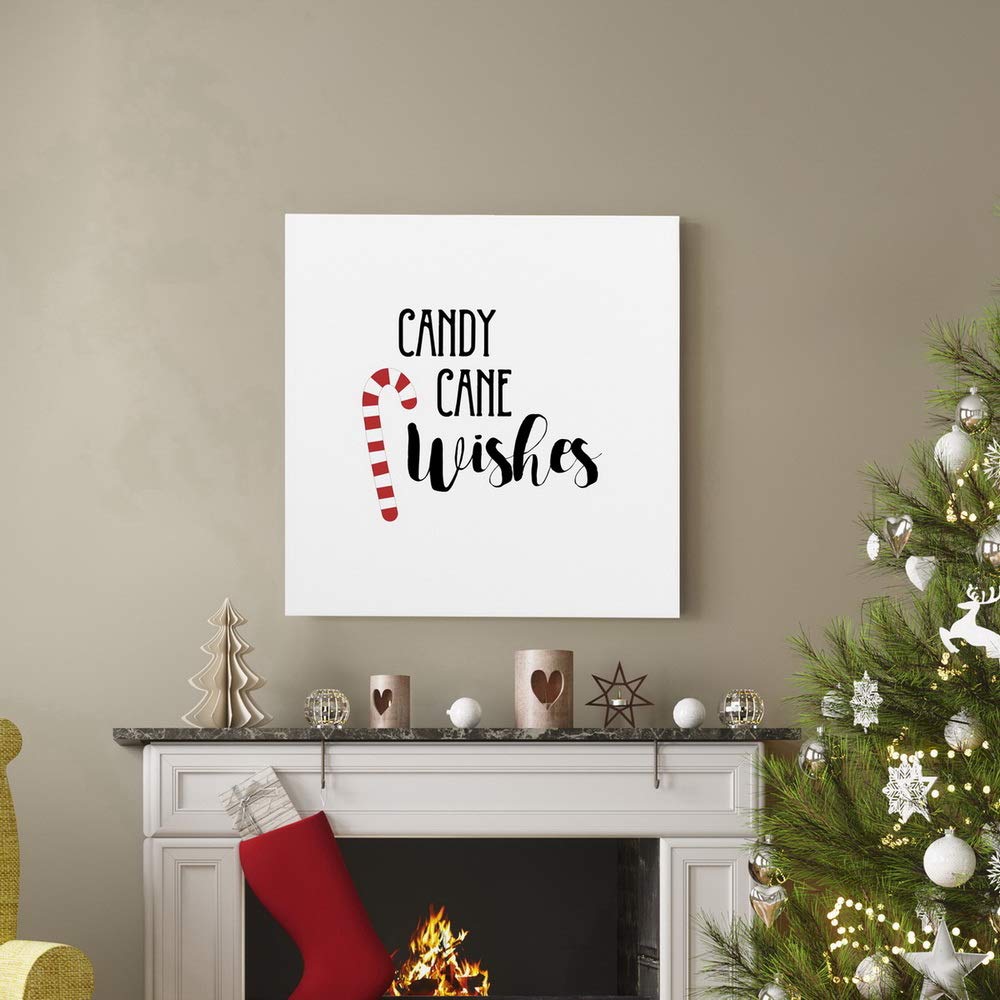 Candy Cane Wishes Christmas Wall Art - Premium Gallery Wrapped Canvas Decor in White, Red & Black | 40x40 Inches Ready-to-Hang Winter Word Art | Made in USA | Perfect for Living Room, Bedroom & Holiday Home Decor