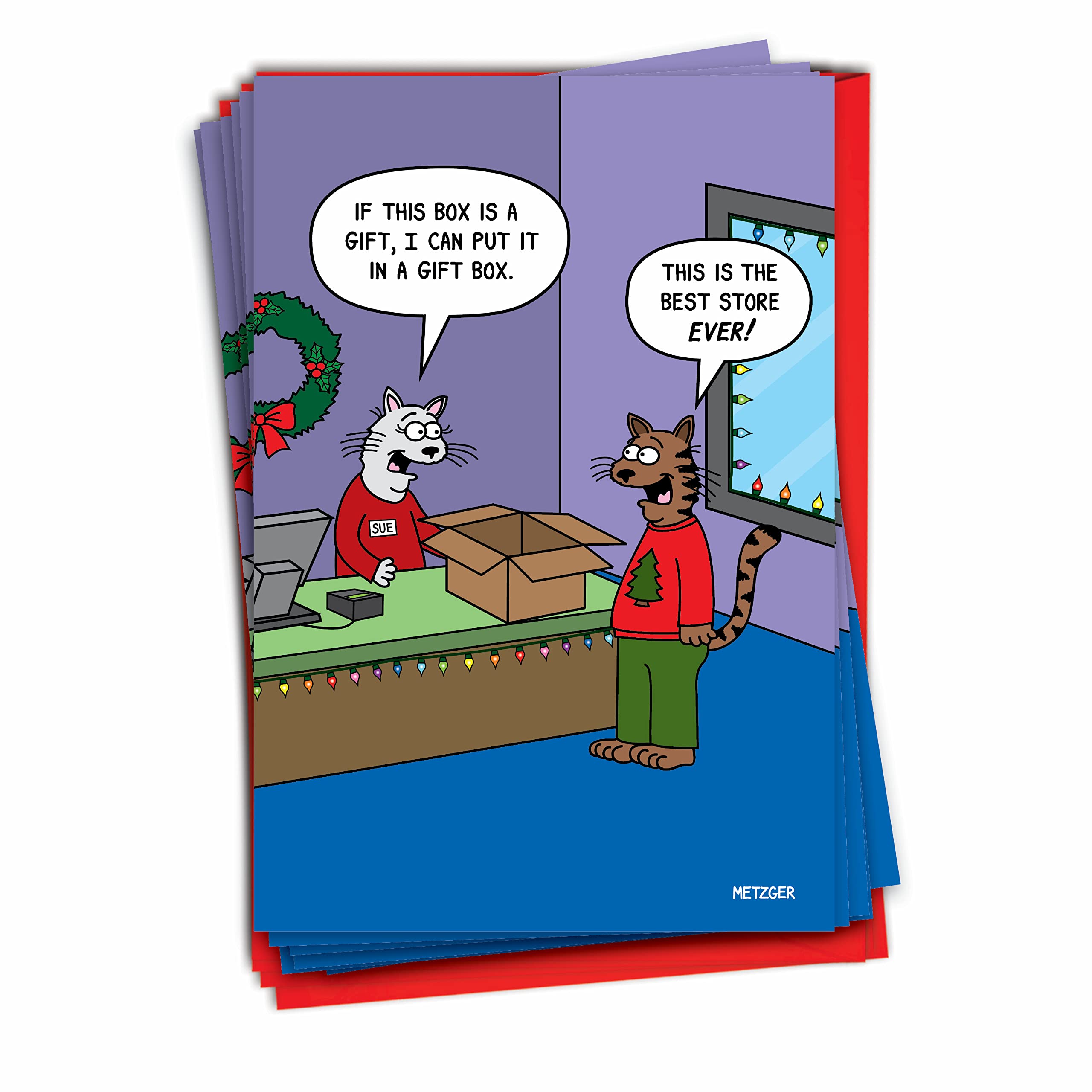 12 Funny Christmas Cards for Adults - Cartoon Holiday Humor Greeting Cards Boxed Set (1 Design, 12 Cards) - Perfect for Office Gifts, White Elephant Parties & Family Celebrations - NobleWorks C9500XSG-B12x1