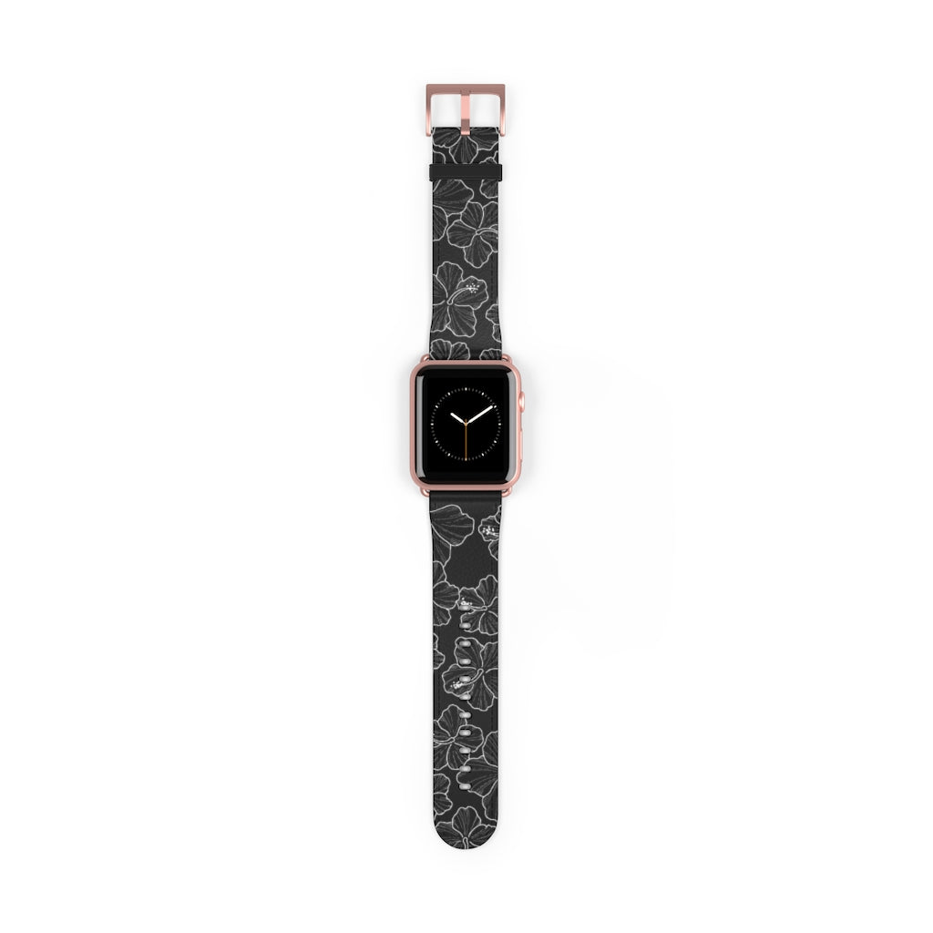 Premium Hibiscus 'Ele'ele' Apple Watch Band - Floral Design, Soft Silicone, Adjustable Fit for Series 1-9 & SE - Perfect for Workouts, Outdoor Activities & Fashion Accessories