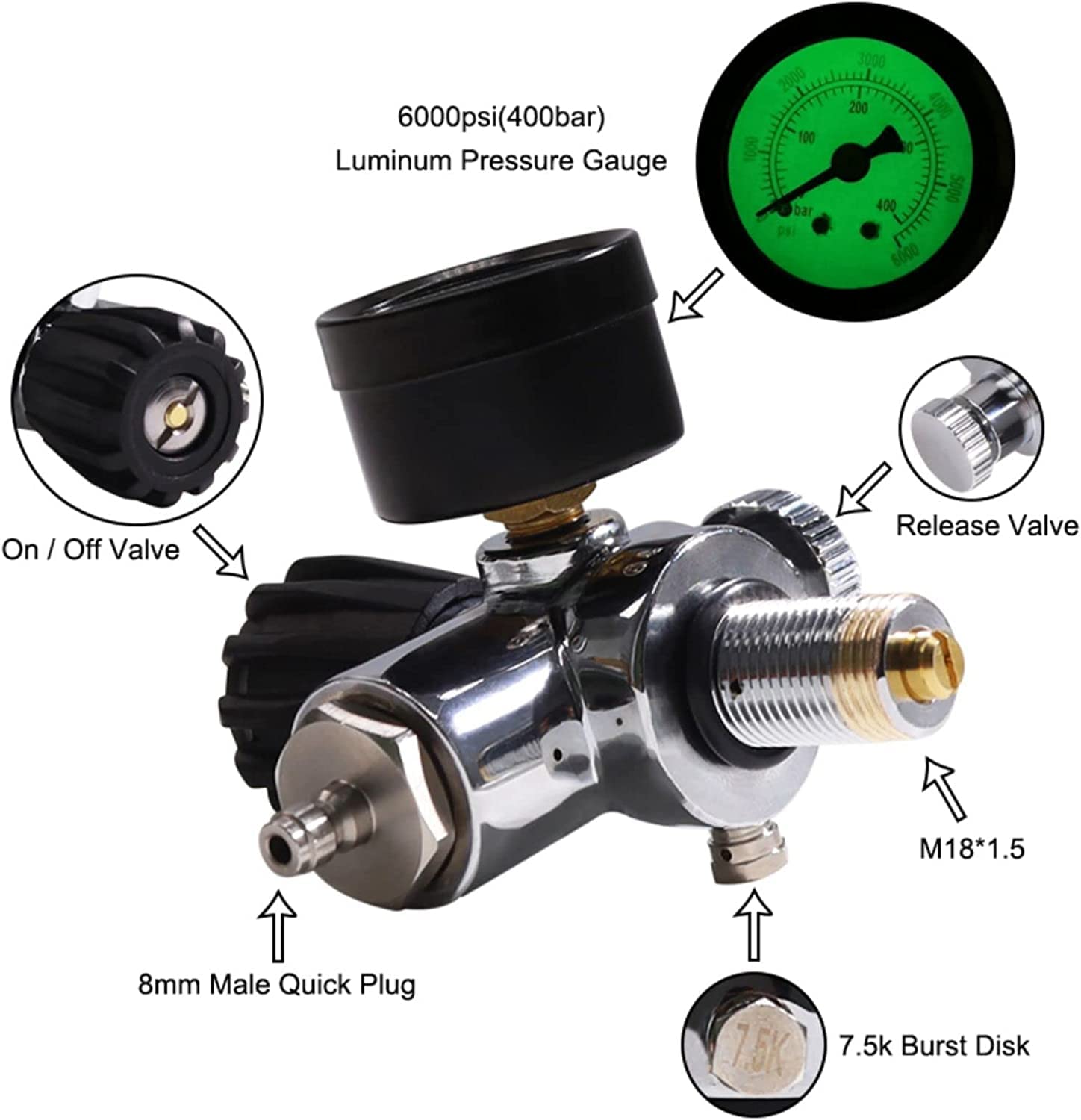 TUXING 4500psi Carbon Fiber Air Tank 3L (Empty) & PCP Paintball Filling Station with Pressure Gauge Valve - High Pressure Scuba Tank for PCP Air Rifles, Paintball Guns & Diving - Perfect for Outdoor Sports, Hunting & Underwater Adventures