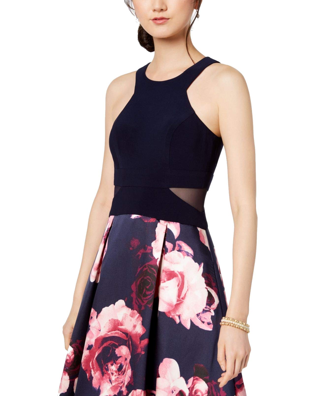 Xscape Women's Petites Floral Hi-Low Evening Dress Navy Size 10P - Elegant Cocktail Party & Formal Occasion Gown