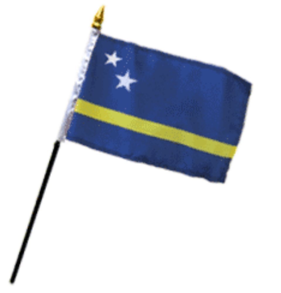 Curacao 4x6 Inch Mini Desk Stick Flags - Set of 6 Small Handheld Flags Without Base - Perfect for Office Decor, International Events, and Sports Fan Displays