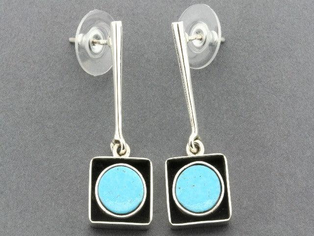 Turquoise Framed Stone Circle Earrings for Women – Boho Chic Jewelry for Casual & Party Wear